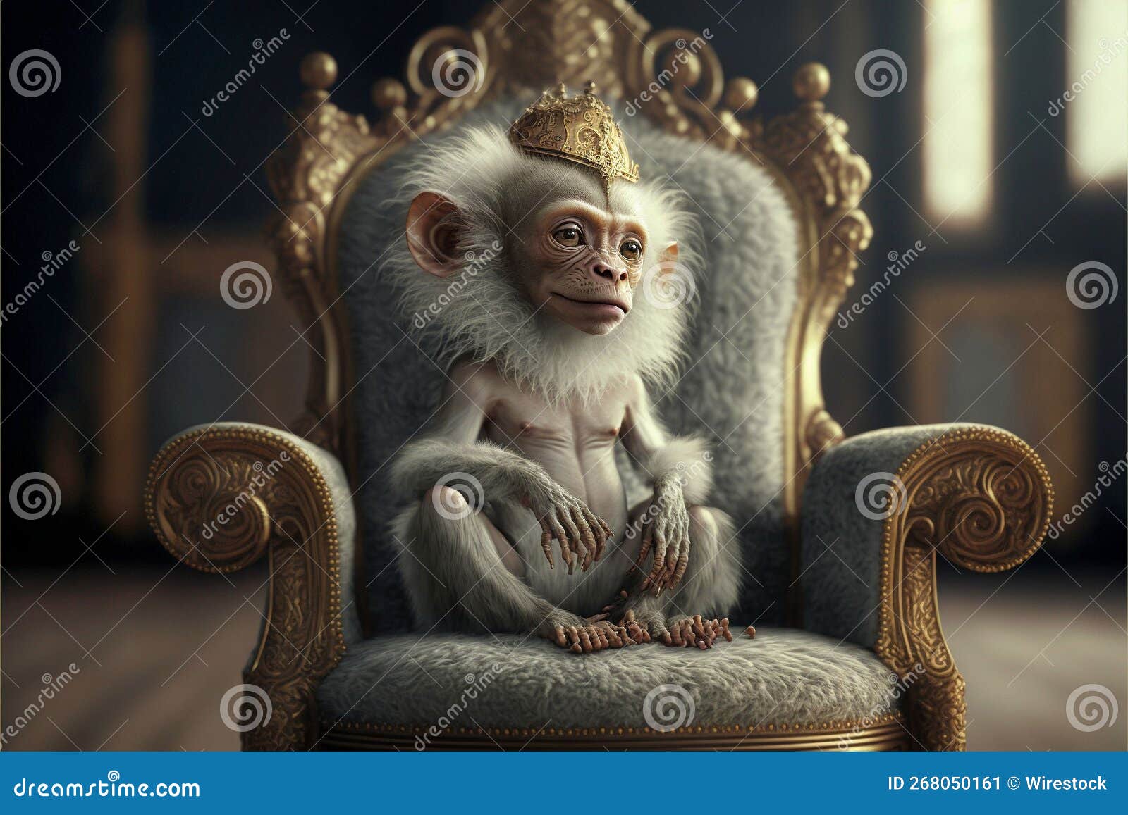AI Generated Illustration of the Monkey Sitting on the Chair. Stock