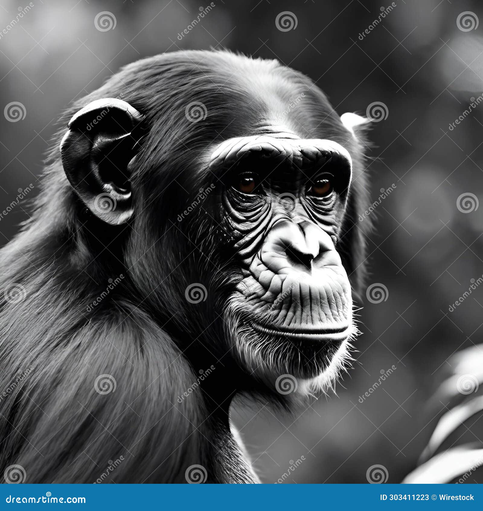 ai generated  of nigerian cameroon chimpanzee (pan troglodytes ellioti) in grayscale