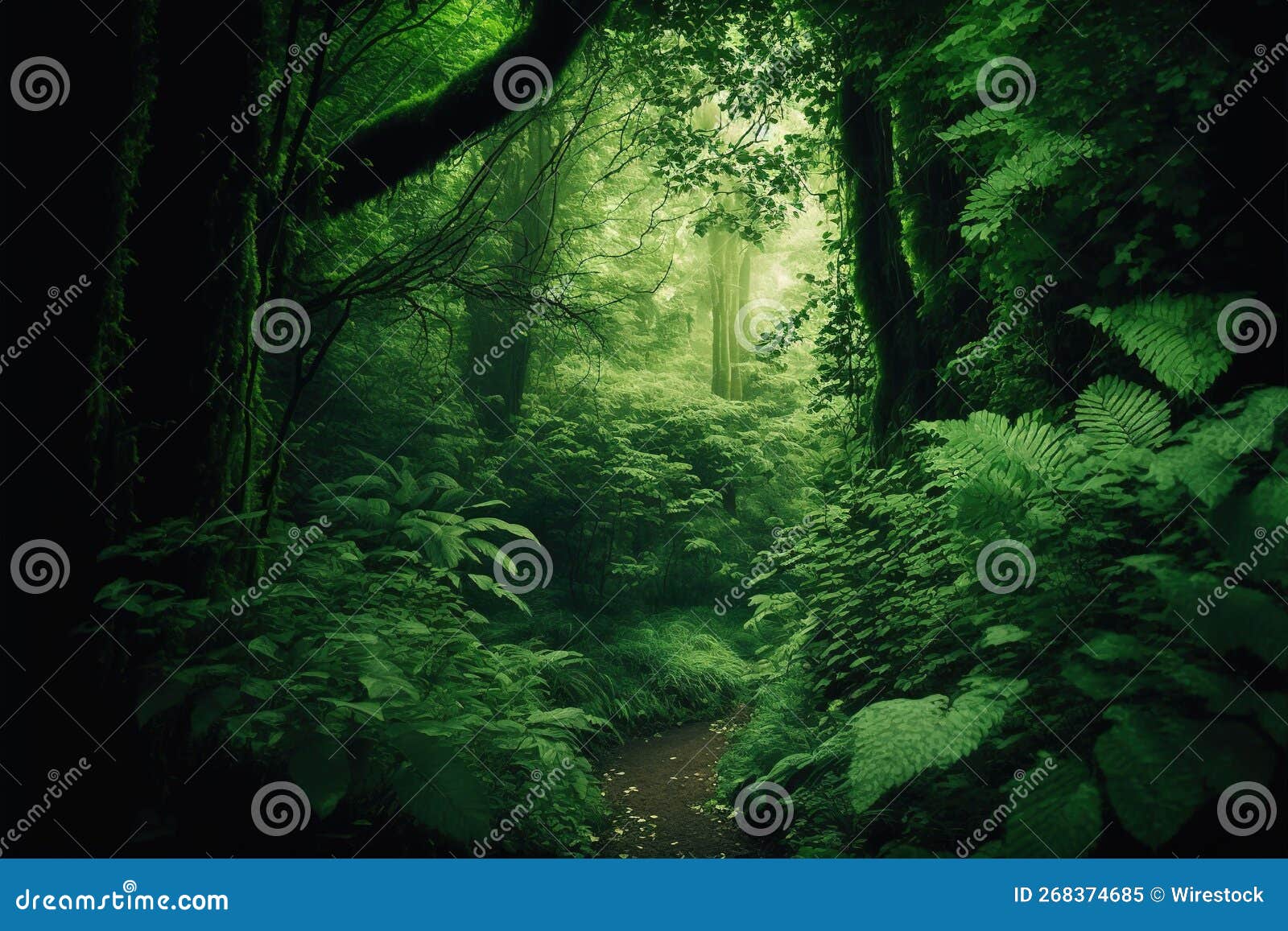 AI Generated Illustration of a Pathway in a Green Jungle Stock