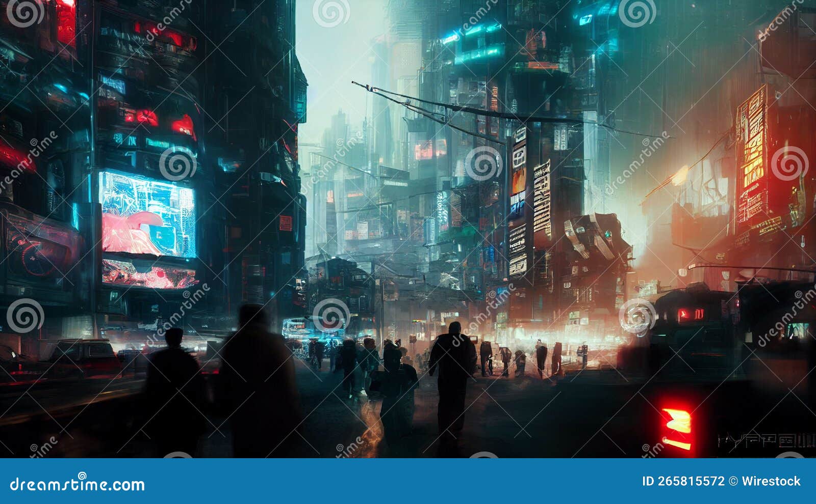 Cyberpunk City landscape with a sunset, Ai Generated Cyberpunk Wallpaper/ Background, Stock Illustration