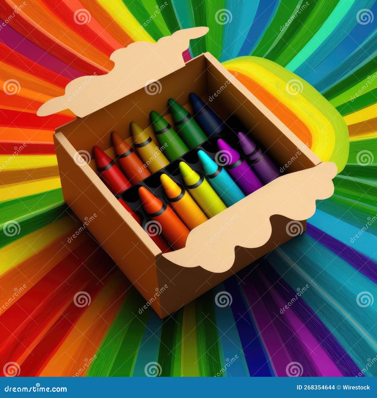 AI Generated Illustration of Rainbow Crayons in a Box on a Multicolored …