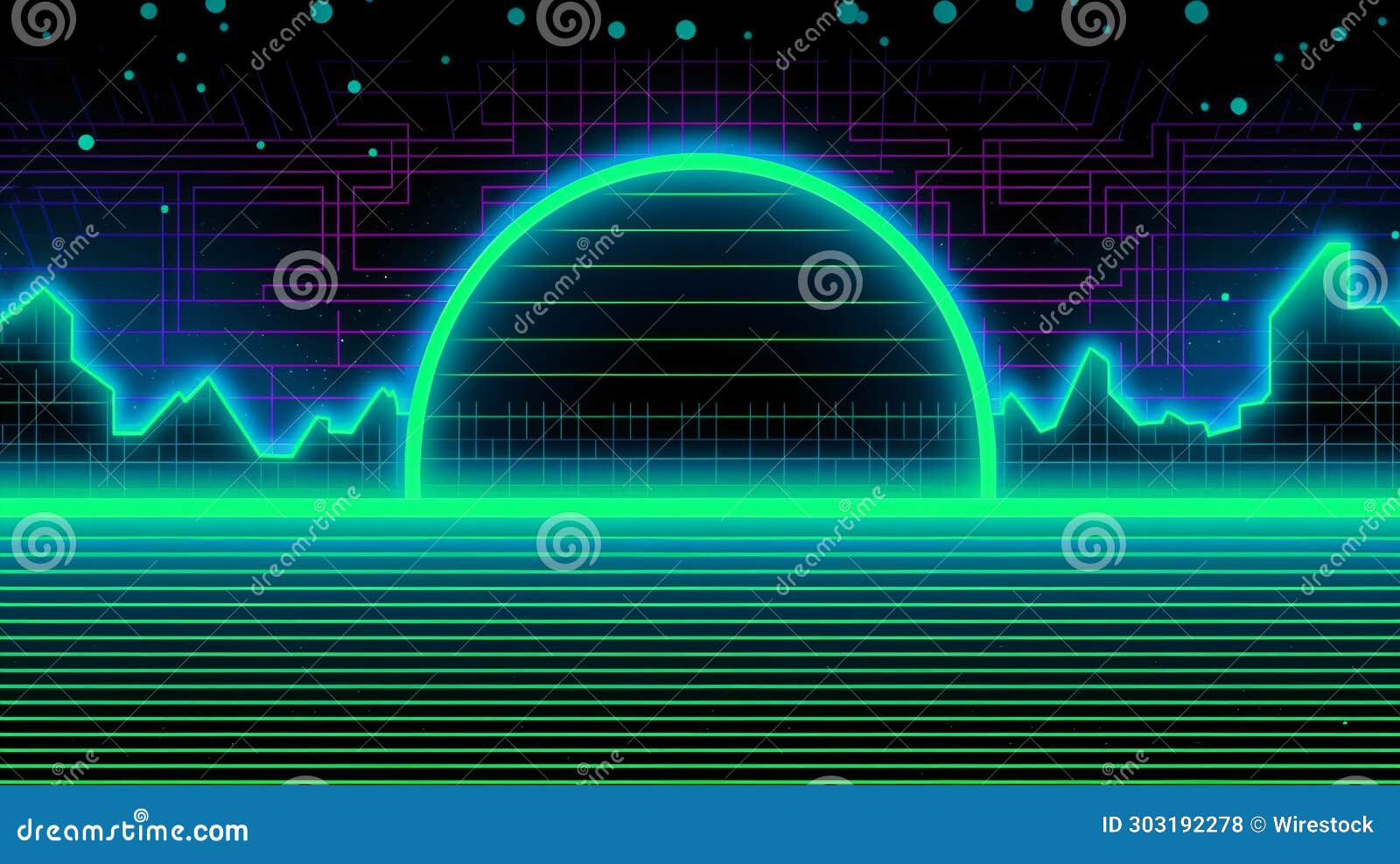 ai generated  of a retro sci-fi neon background featuring a futuristic waveform pattern