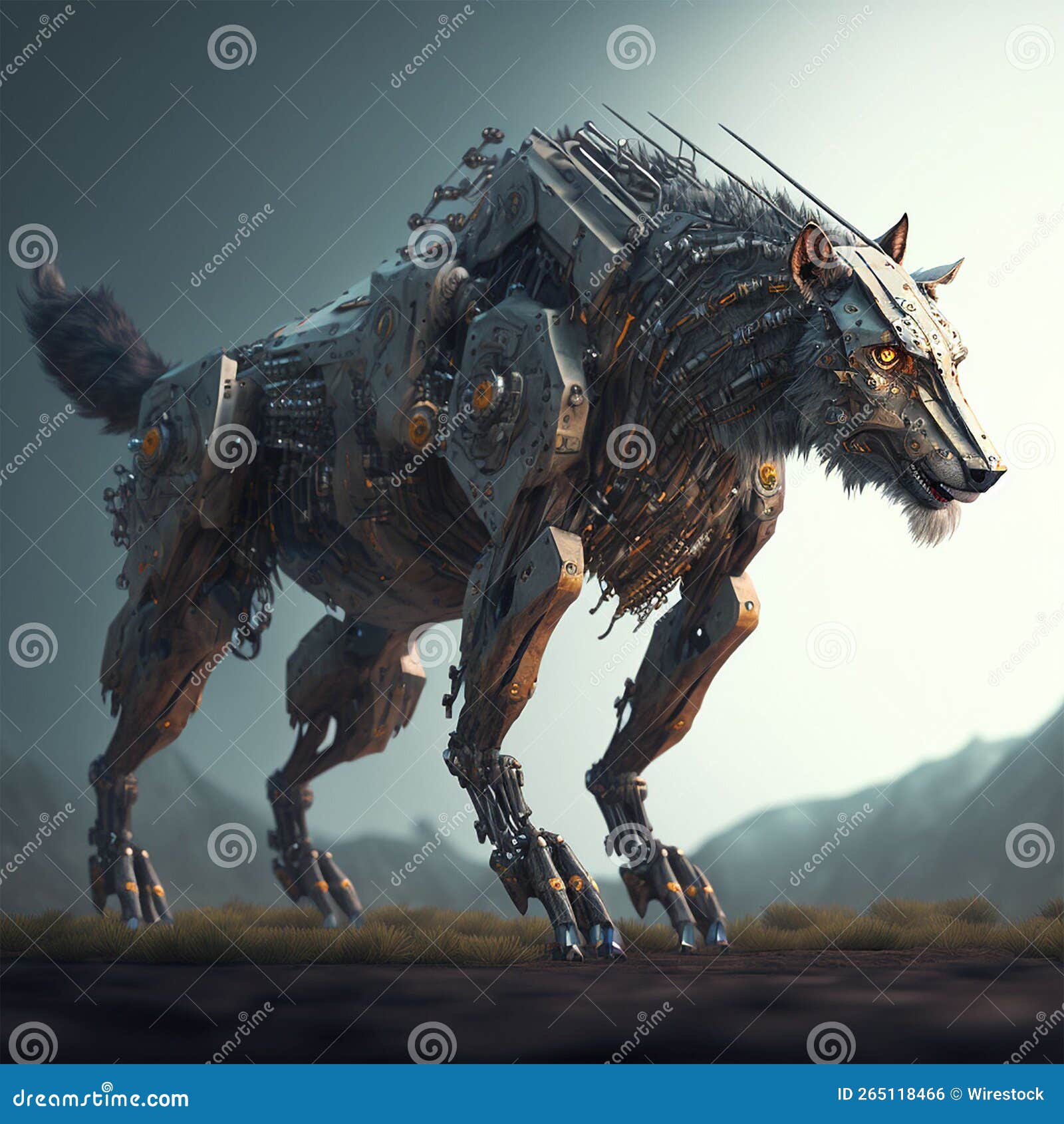 AI-generated Illustration of a Robotic Wolf Made from Metal on the ...