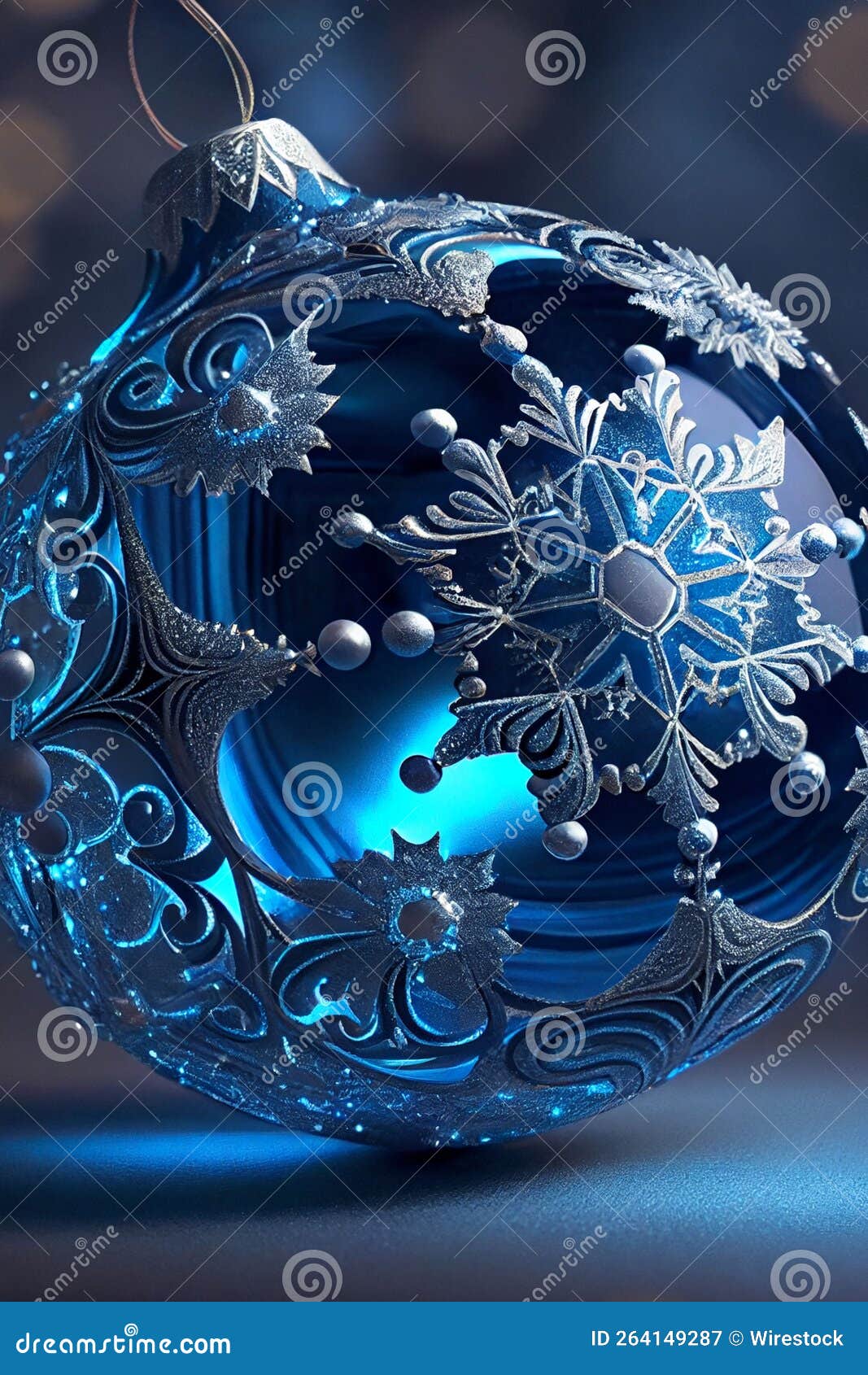 AI Generated Illustration of a Silver and Blue Ornament with a