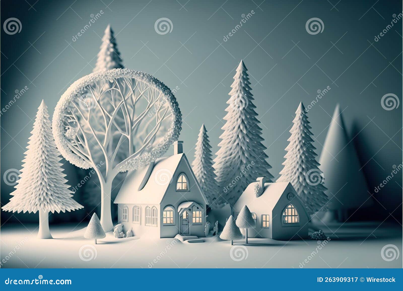 AI Generated Illustration of Small Huts Surrounded with Fir Trees in ...