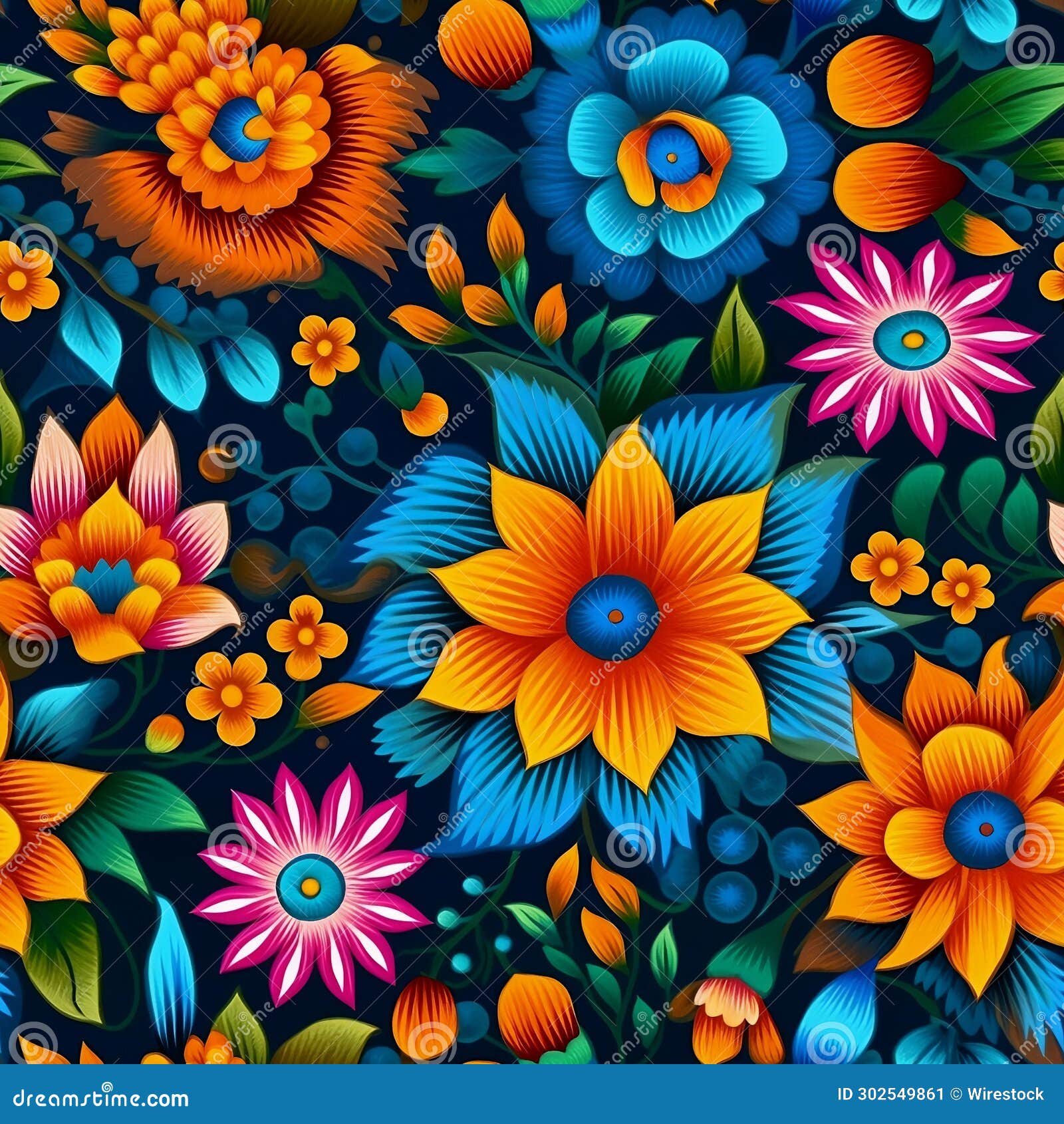 ai generated  of tile pattern bordados de tenancingo colorful flowers