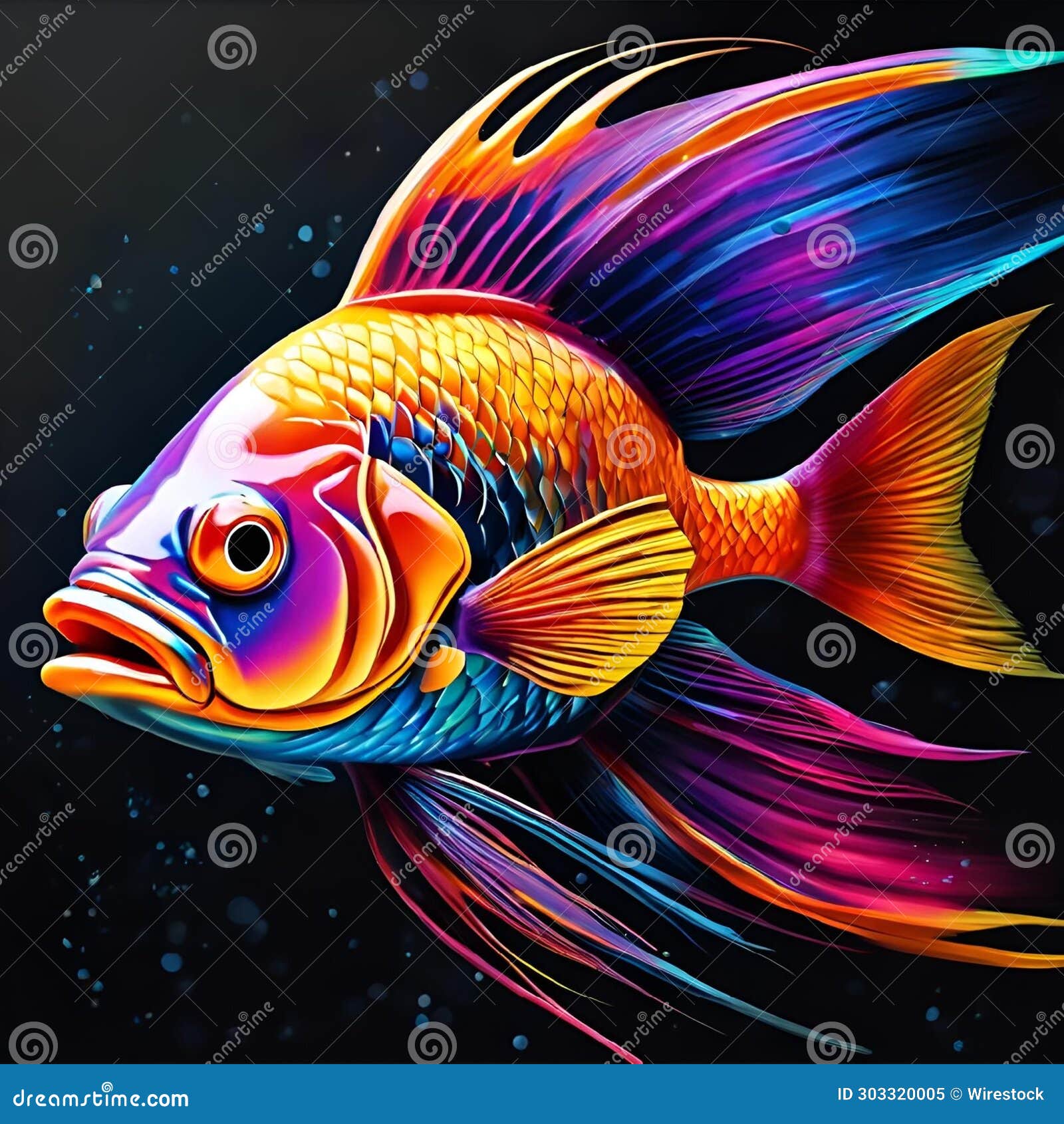 AI Generated Illustration of a Vibrant Rainbowcolored Fish Swimming in