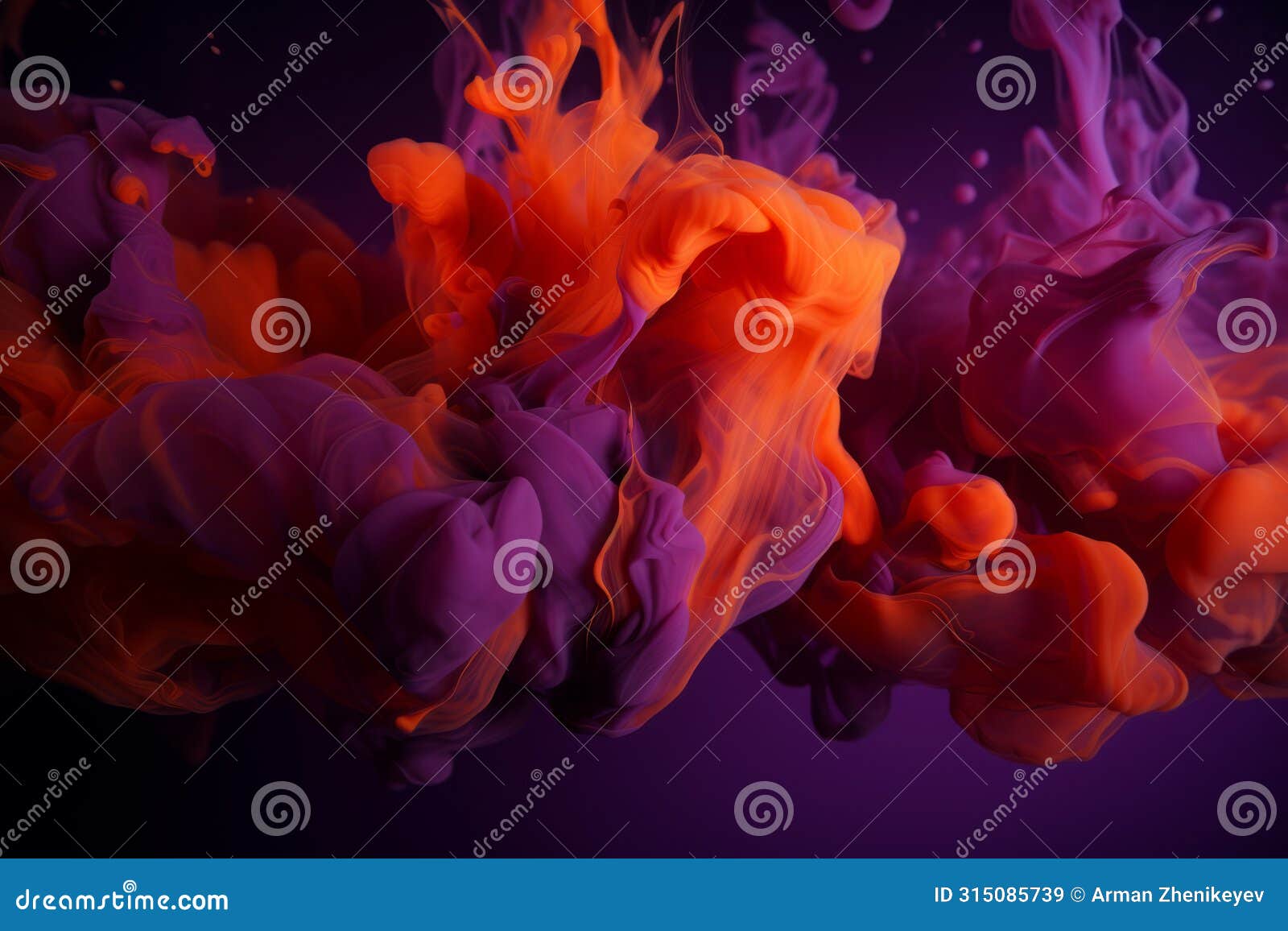 abstract magenta and orange fluffy ink smoke cloud in a water