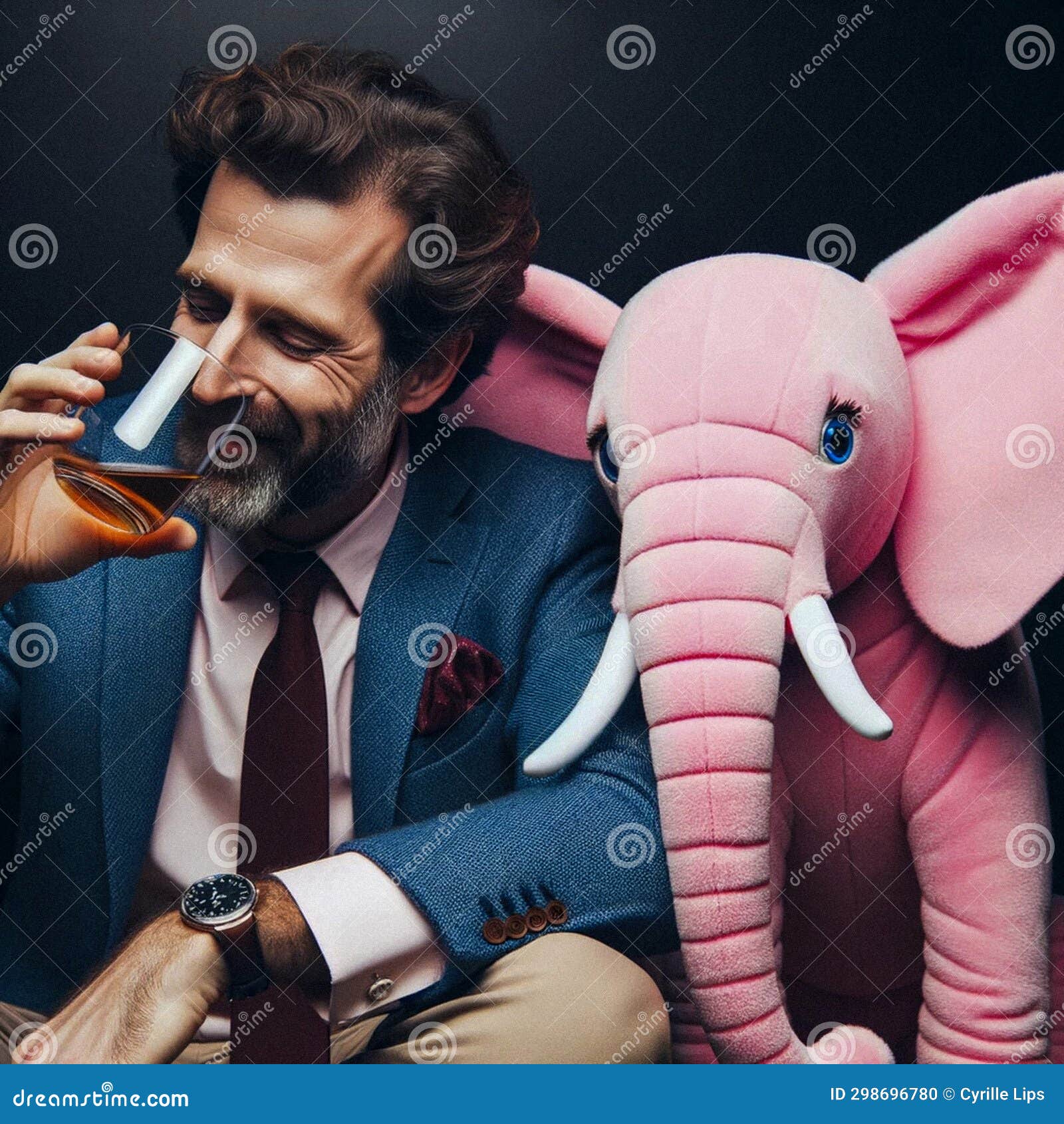 AIGenerated Image Alcoholic Man Drinking with Pink Elephant in a Bar