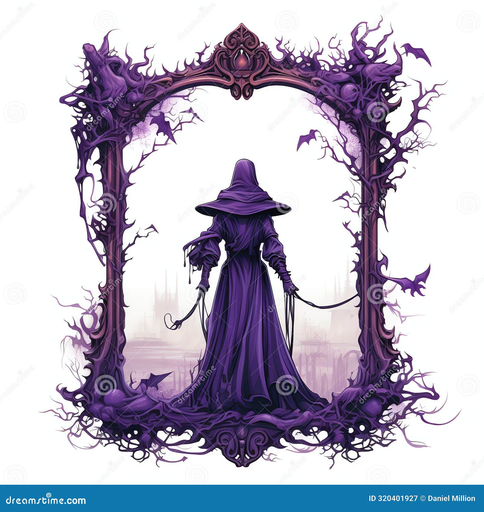 beautiful ornate witch frame in purple digital paper scarpbook junk journal clipart