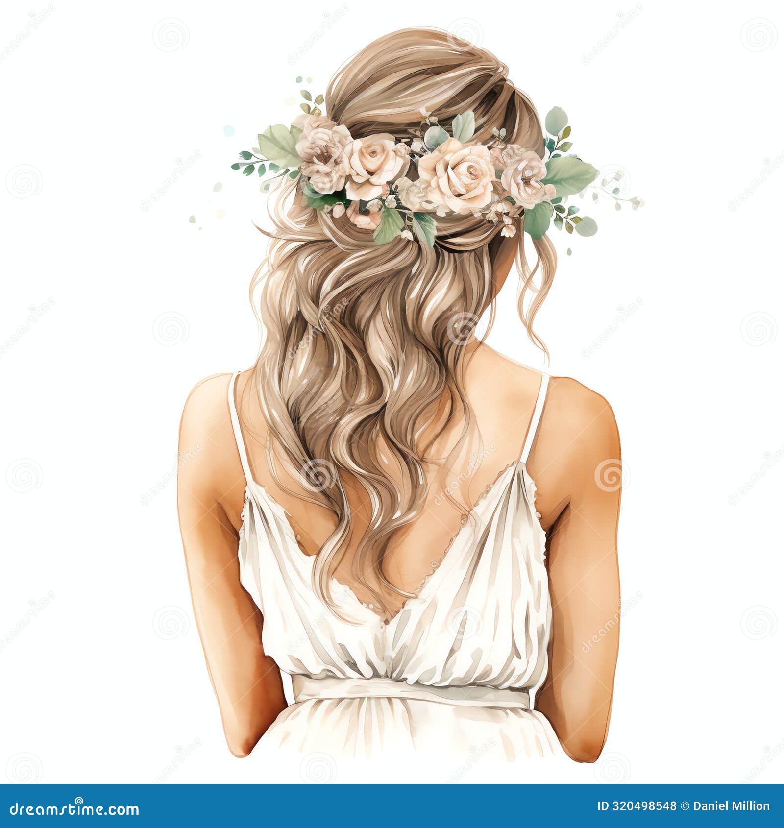 beautiful watercolor boho style hair style for bride wedding hair style event back view
