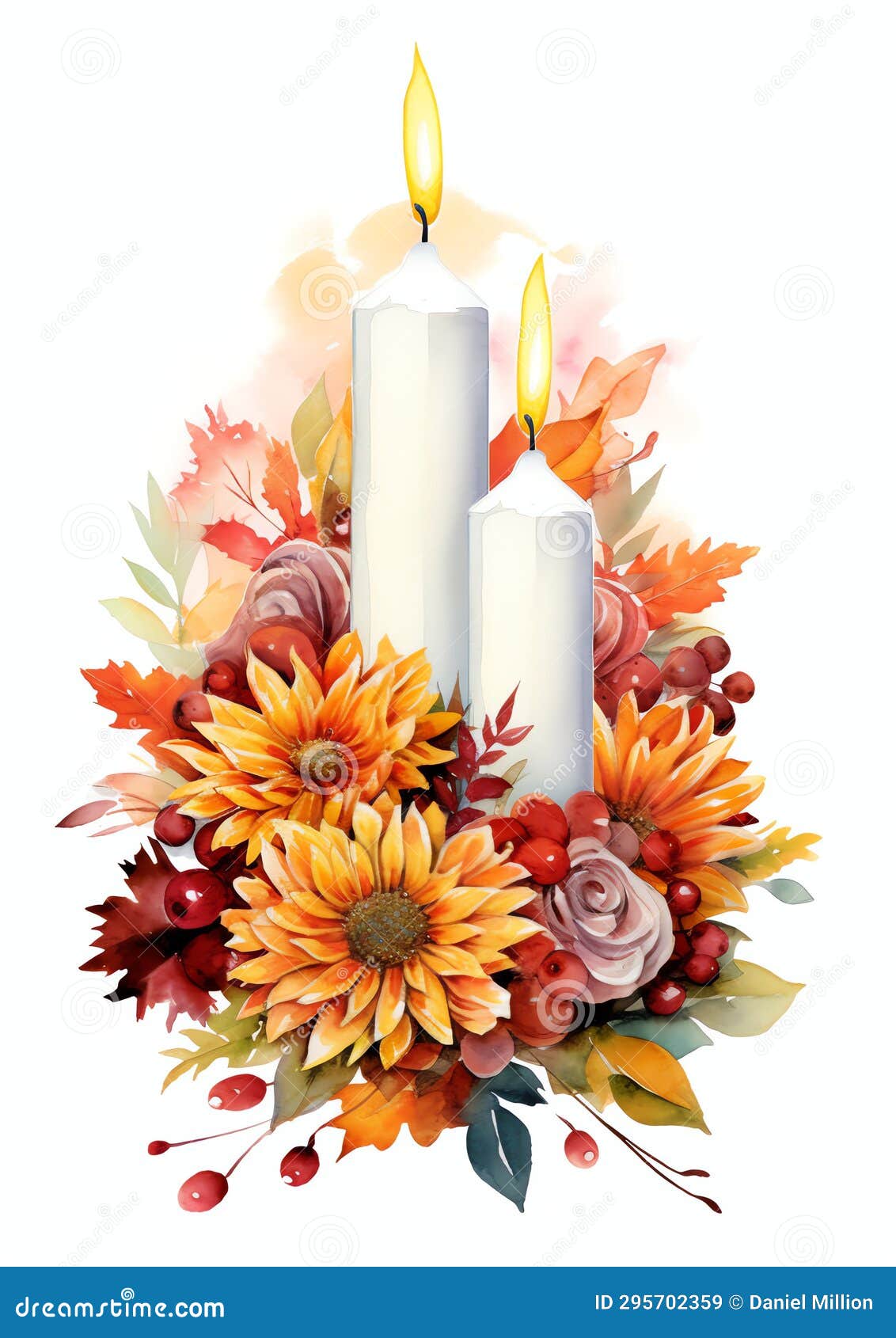 centerpiece arrangement with candles watercolor border