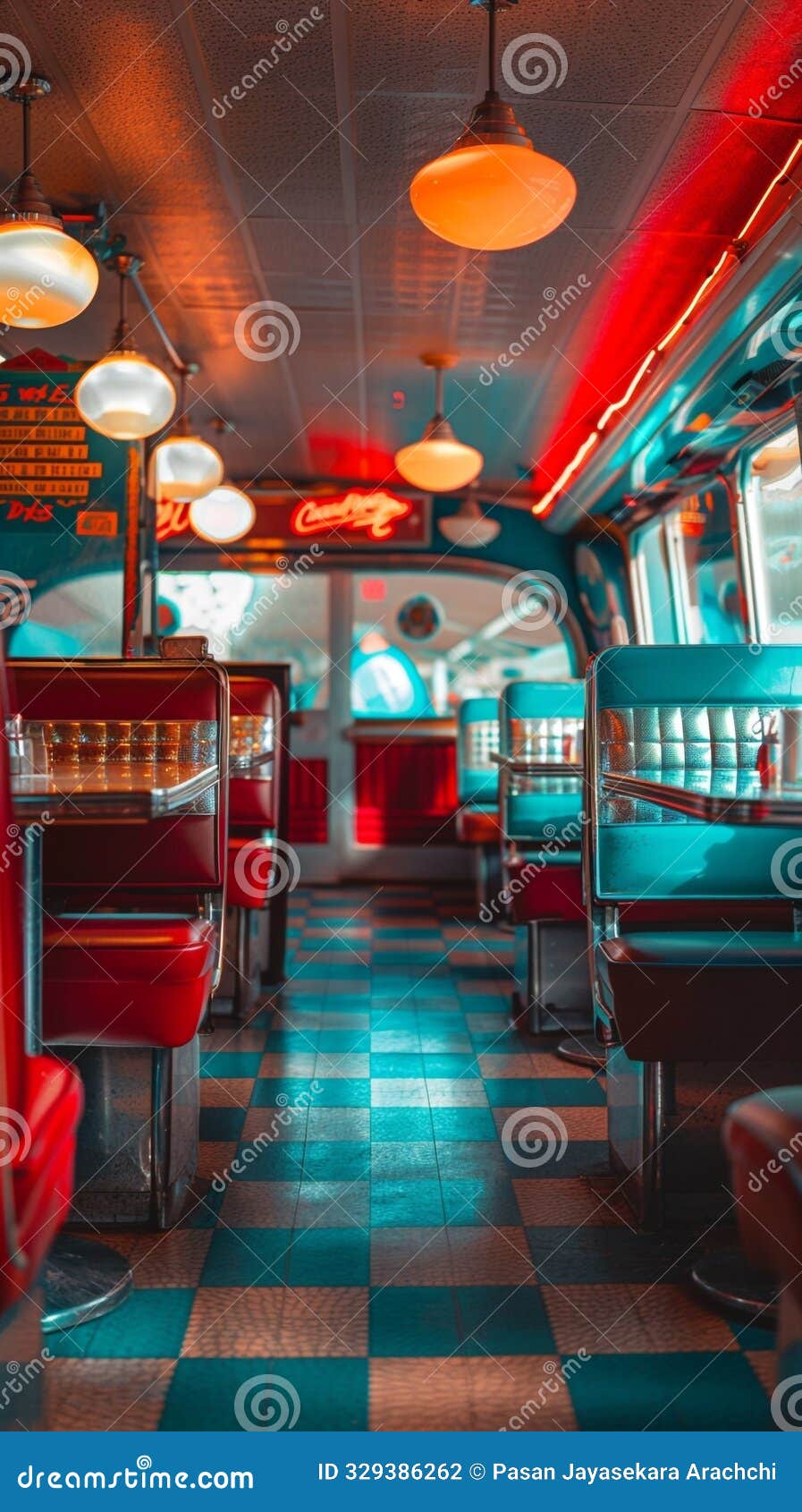 nostalgic diner with retro decor and neon signs