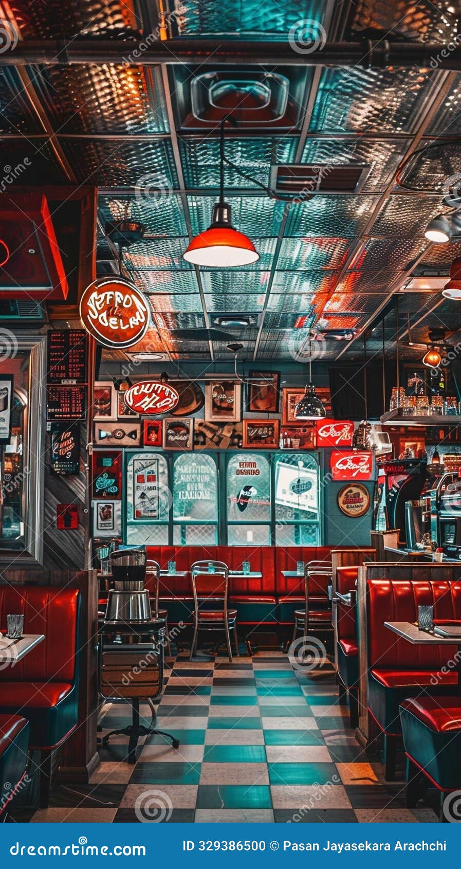 nostalgic diner with retro decor and neon signs
