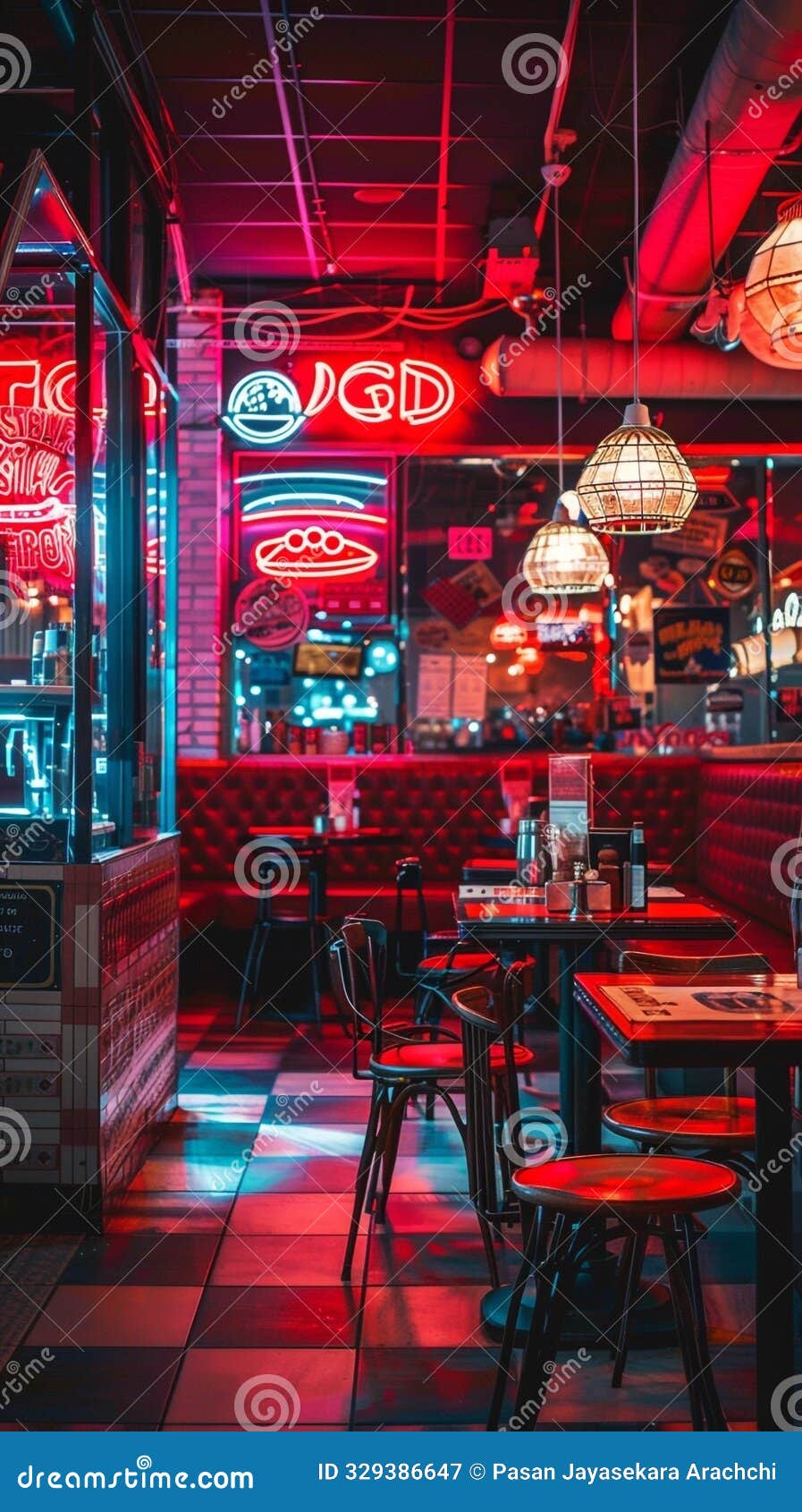 nostalgic diner with retro decor and neon signs