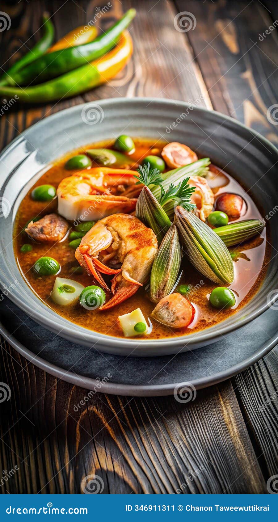 gambo soup with shellfish and okra on modern plate