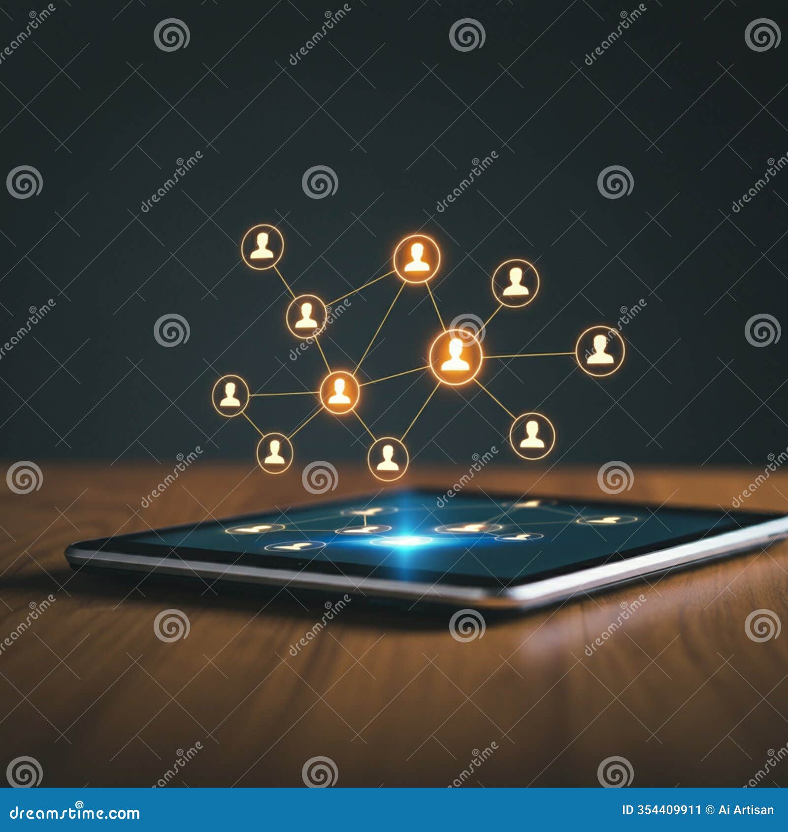 ai-generated image of tablet with login screen and glowing network of figures