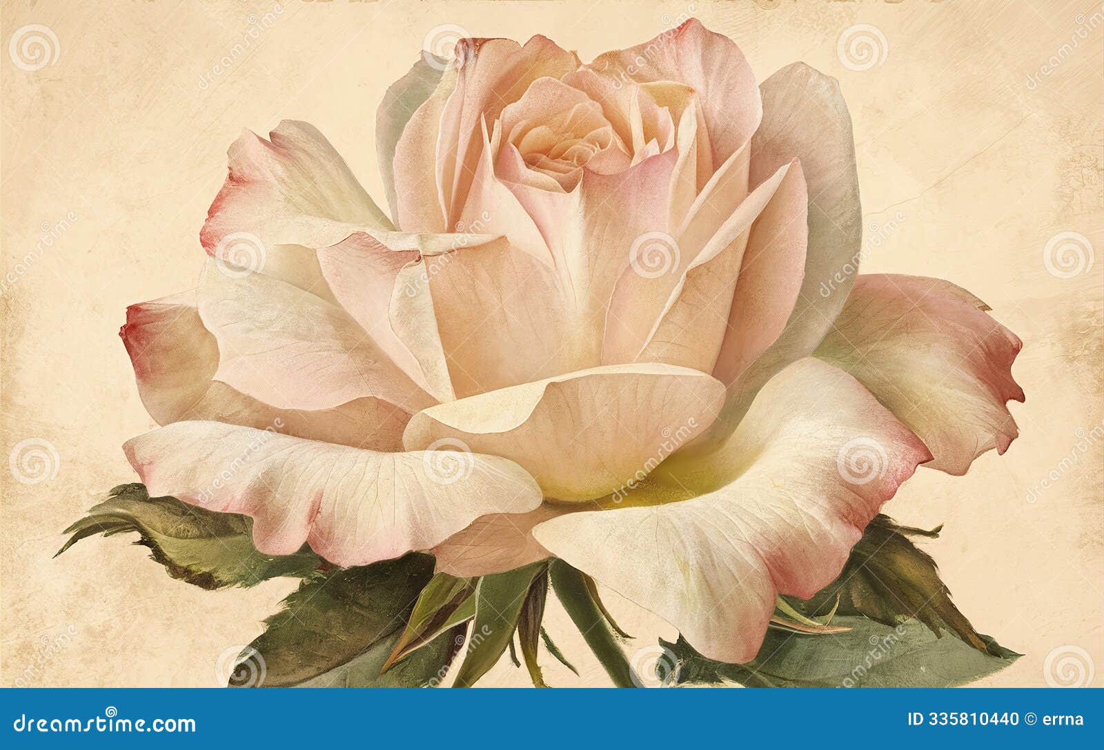 generative-ai, delicate vintage rose painting with soft muted colors and fine brushstrokes