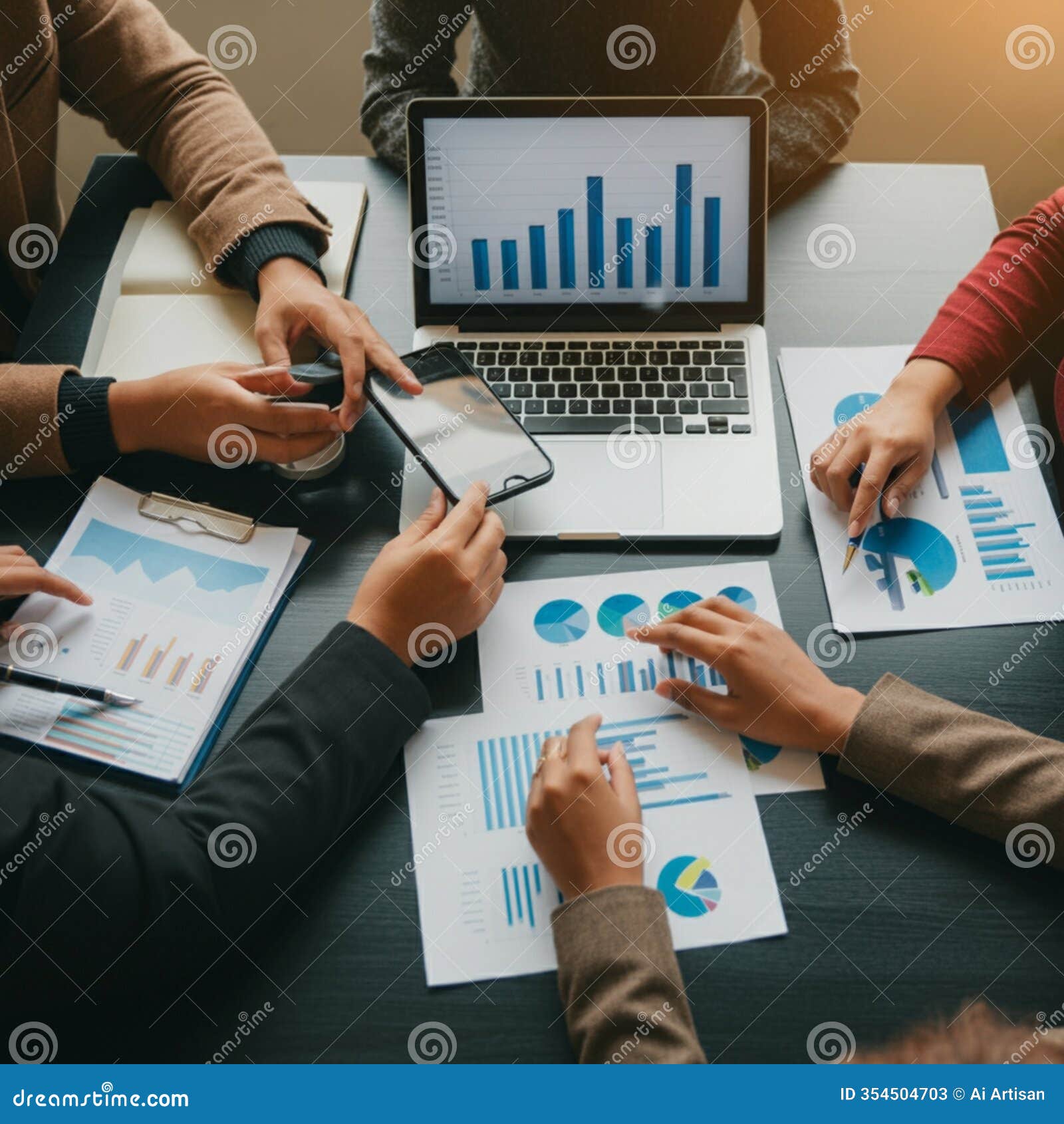 ai-generated image of a group meeting reviewing charts and documents
