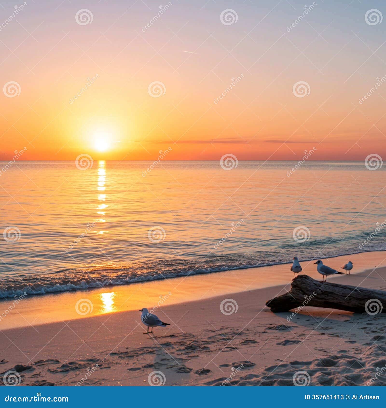 ai generated majestic golden sunset illuminating a serene beach with gentle waves