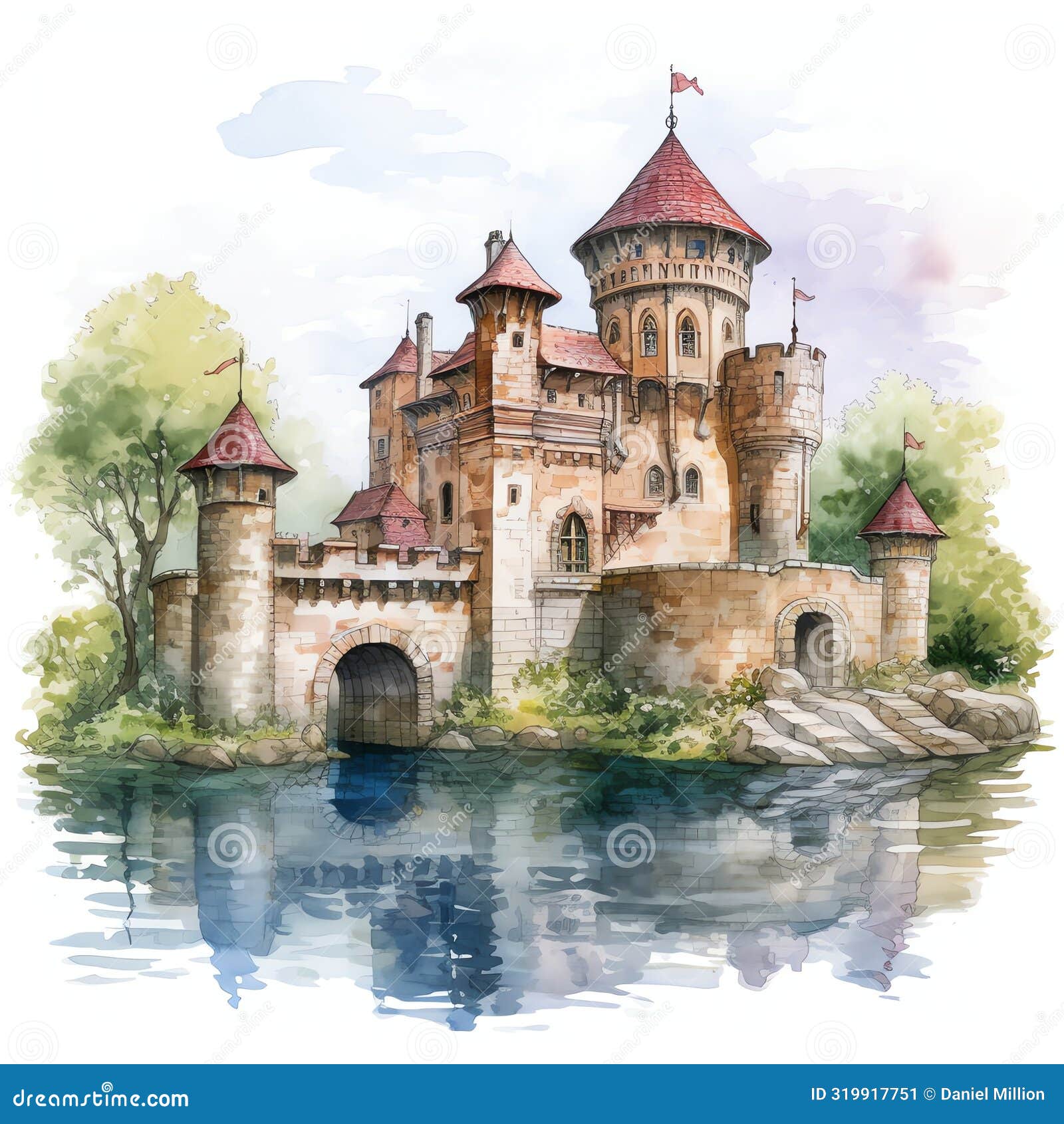 moat medieval watercolor fantasy