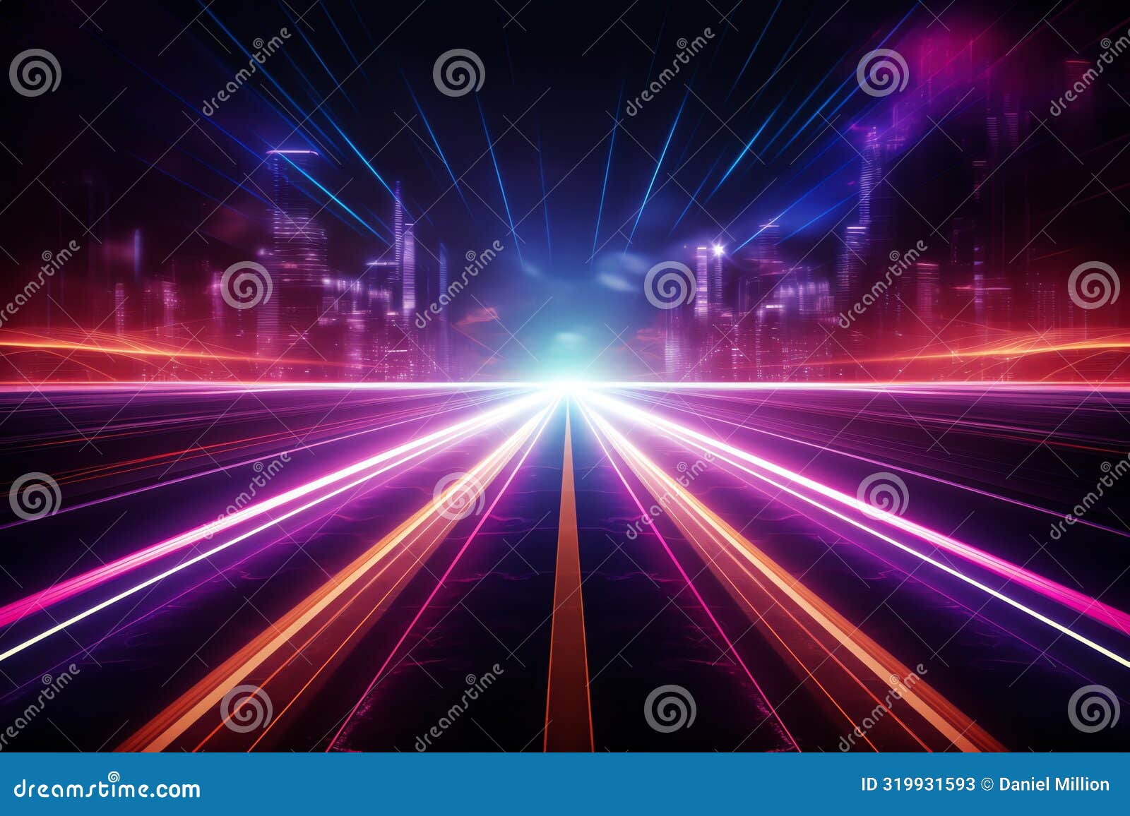 neon highway motif themed backdrop 80s retro nostalgic