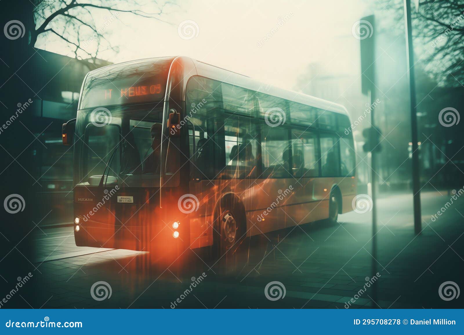 a public transit bus at a bus stop eco friendly background