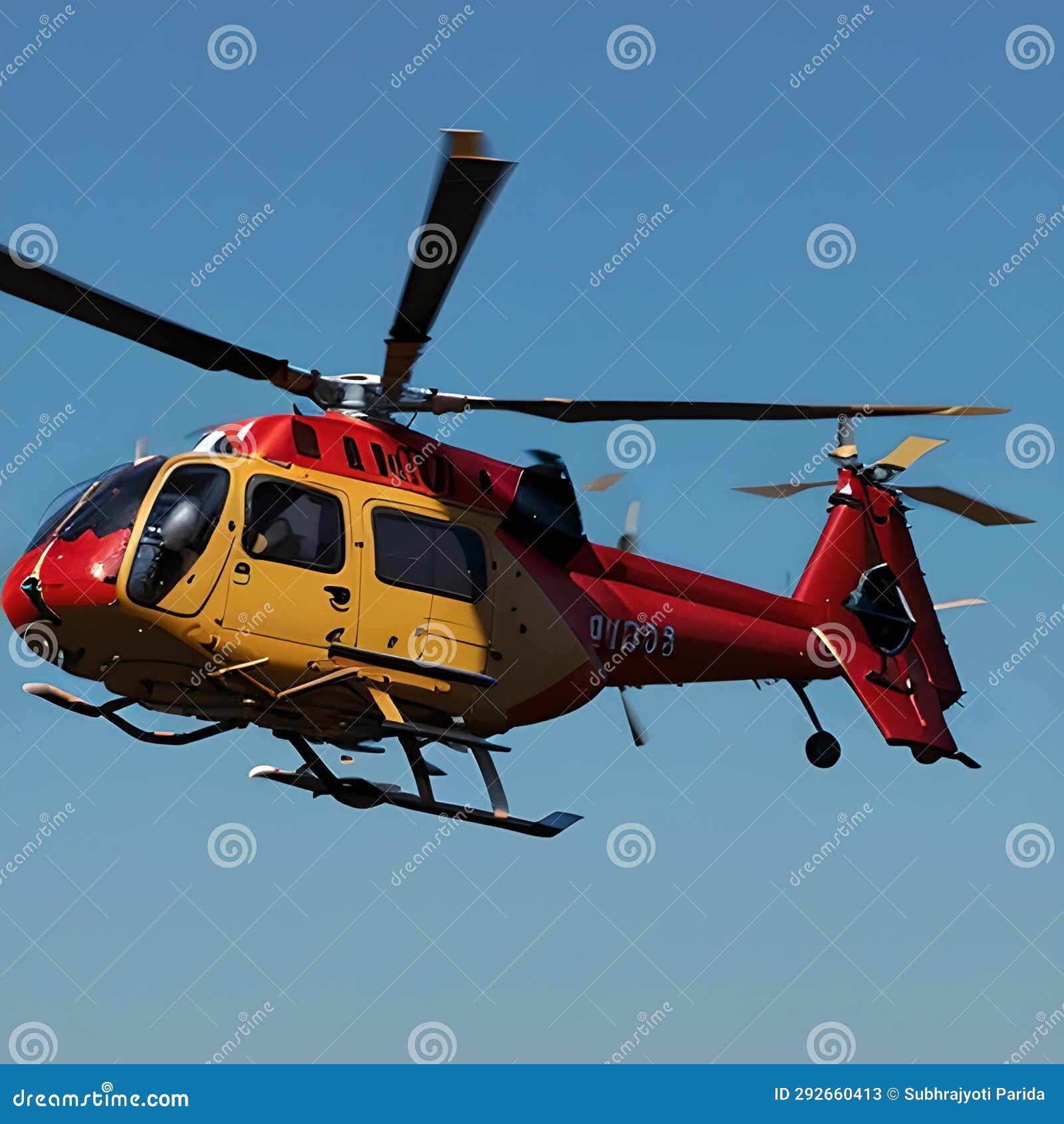 AI Generated Image of a Red and Yellow Coloured Helicopter in Air Stock ...