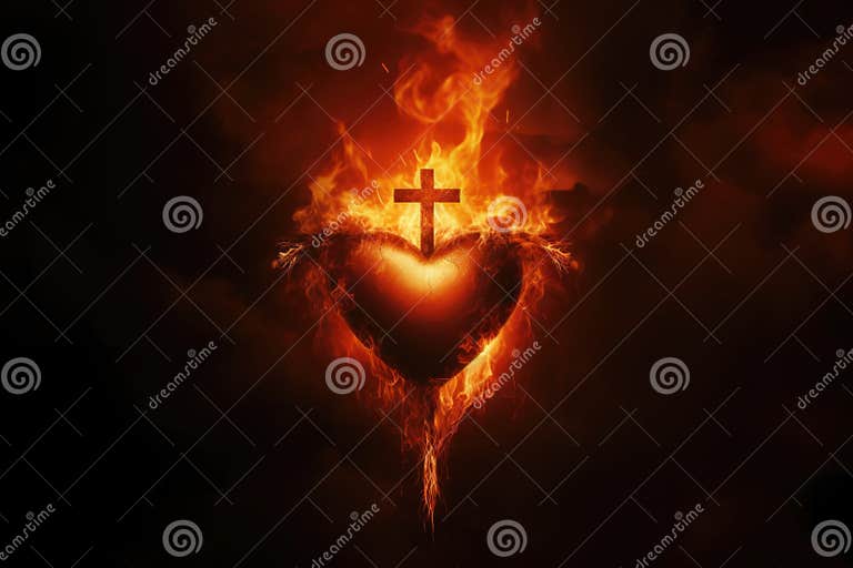 The Sacred Heart, a Crown of Thorns in the Shape of a Heart on Fire ...