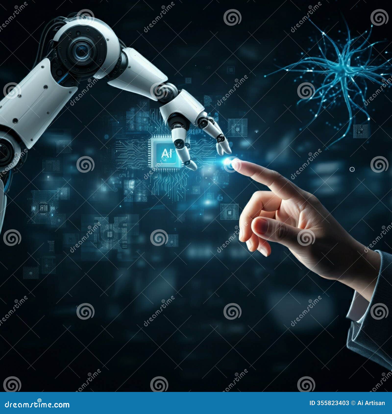 ai-generated image: person interacting with glowing futuristic interface and circuit board