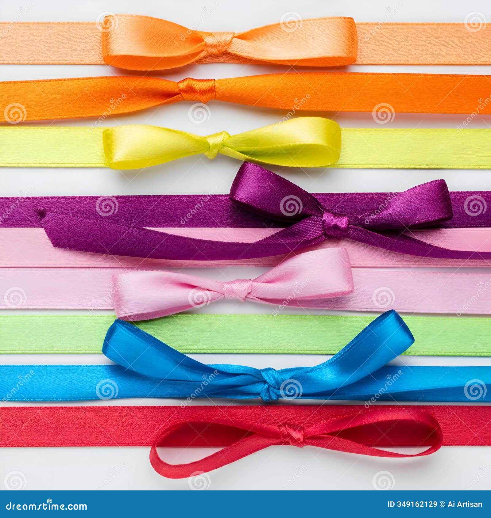 ai-generated: many colorful ribbons with bows in various shades