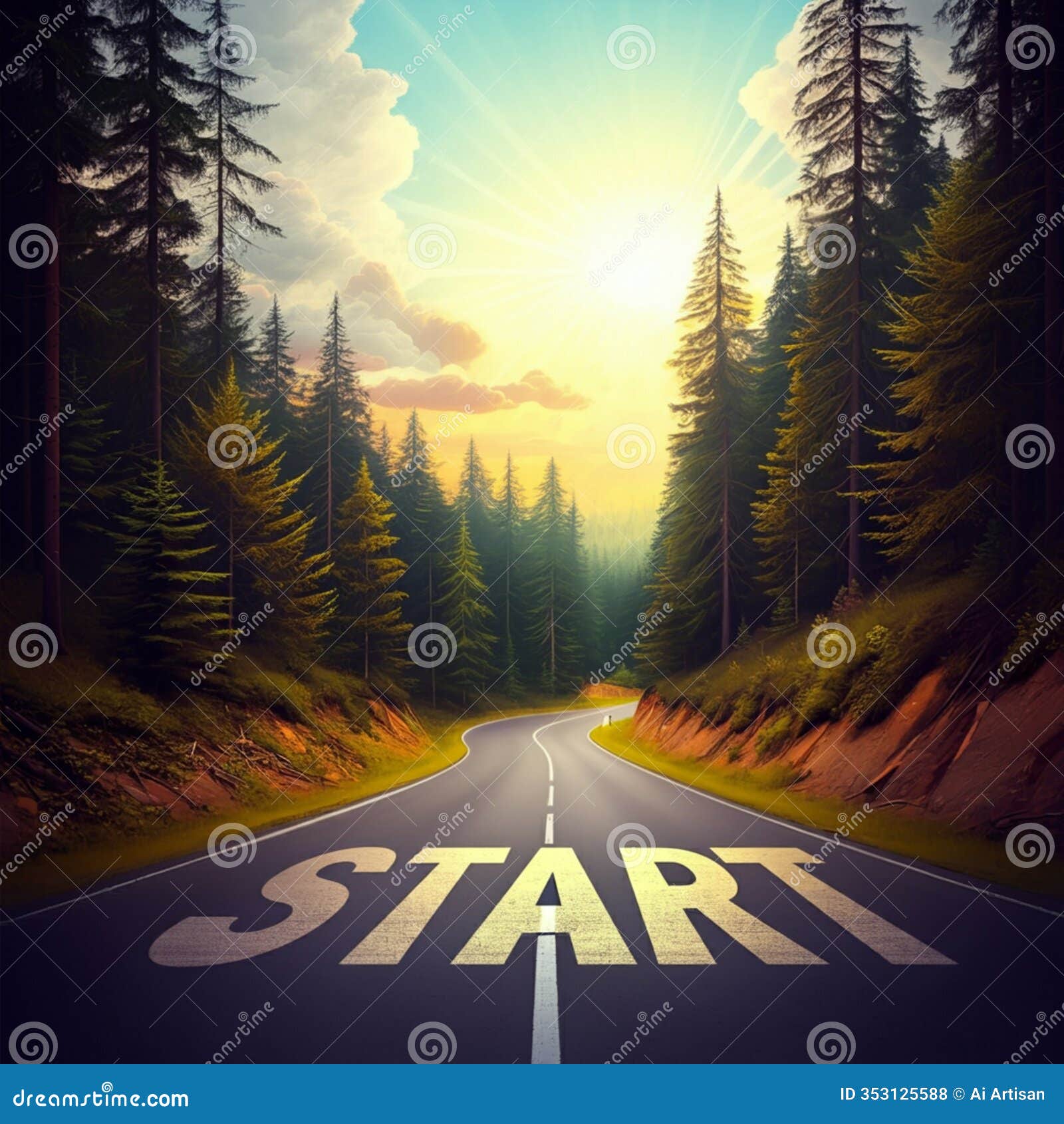 ai-generated image of road leading to the sun with 