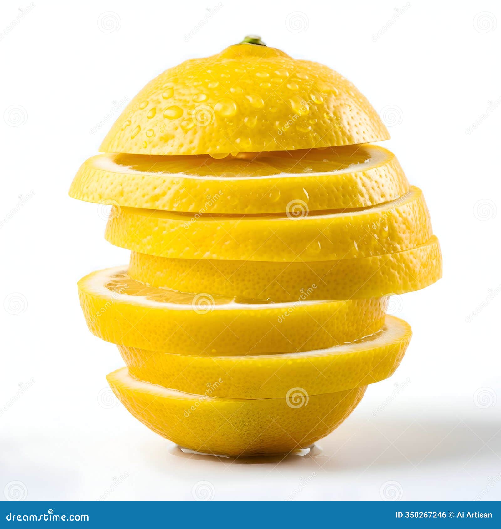 ai-generated image: sliced and stacked lemon with water droplets