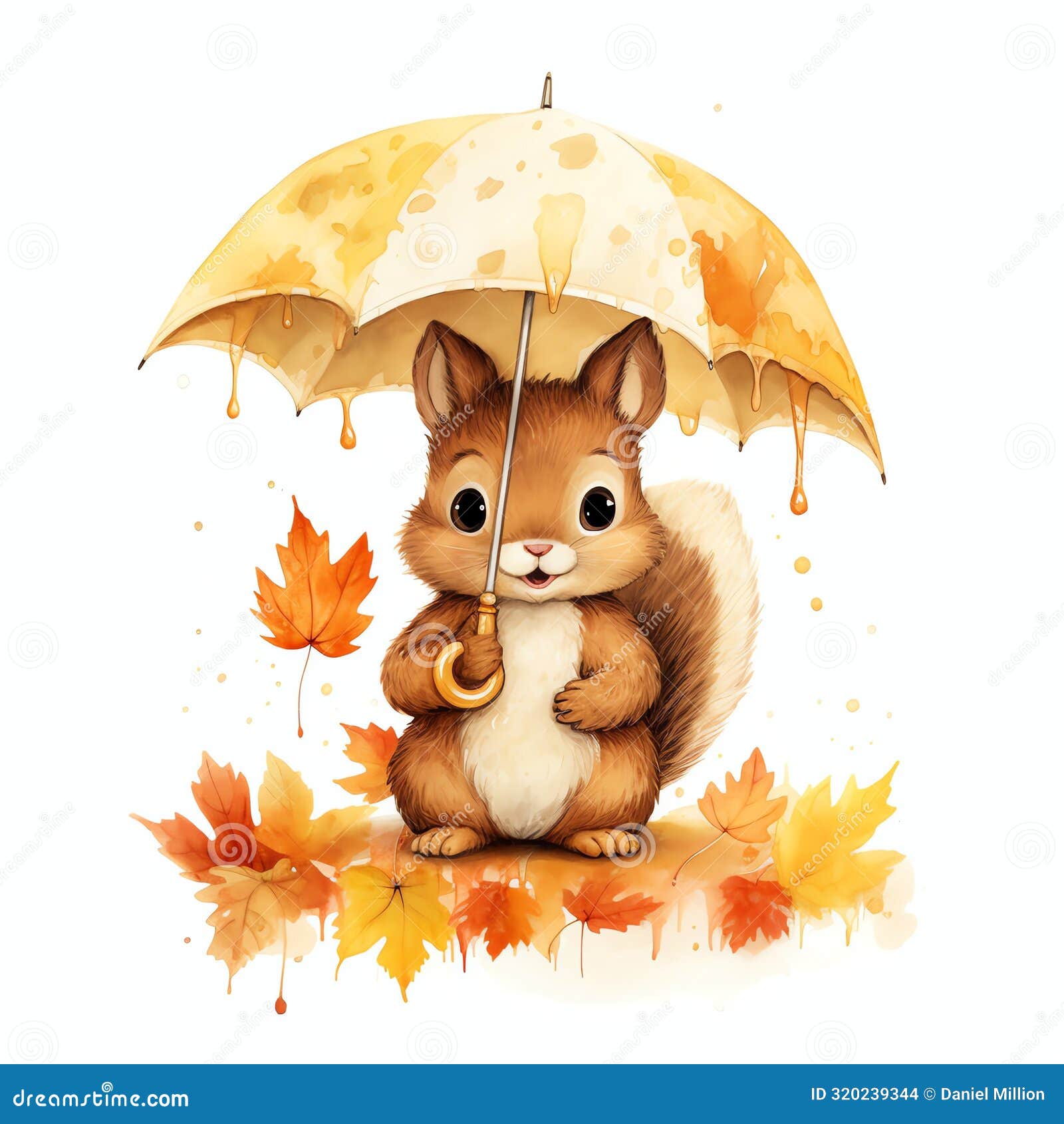 squirrel in autumn under umbrella
