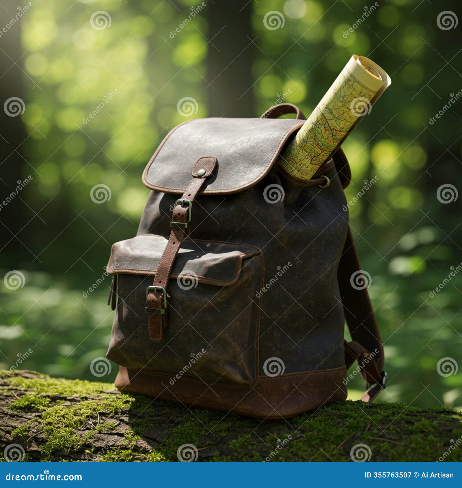 ai-generated image: vibrant backpack with brown accents on white background