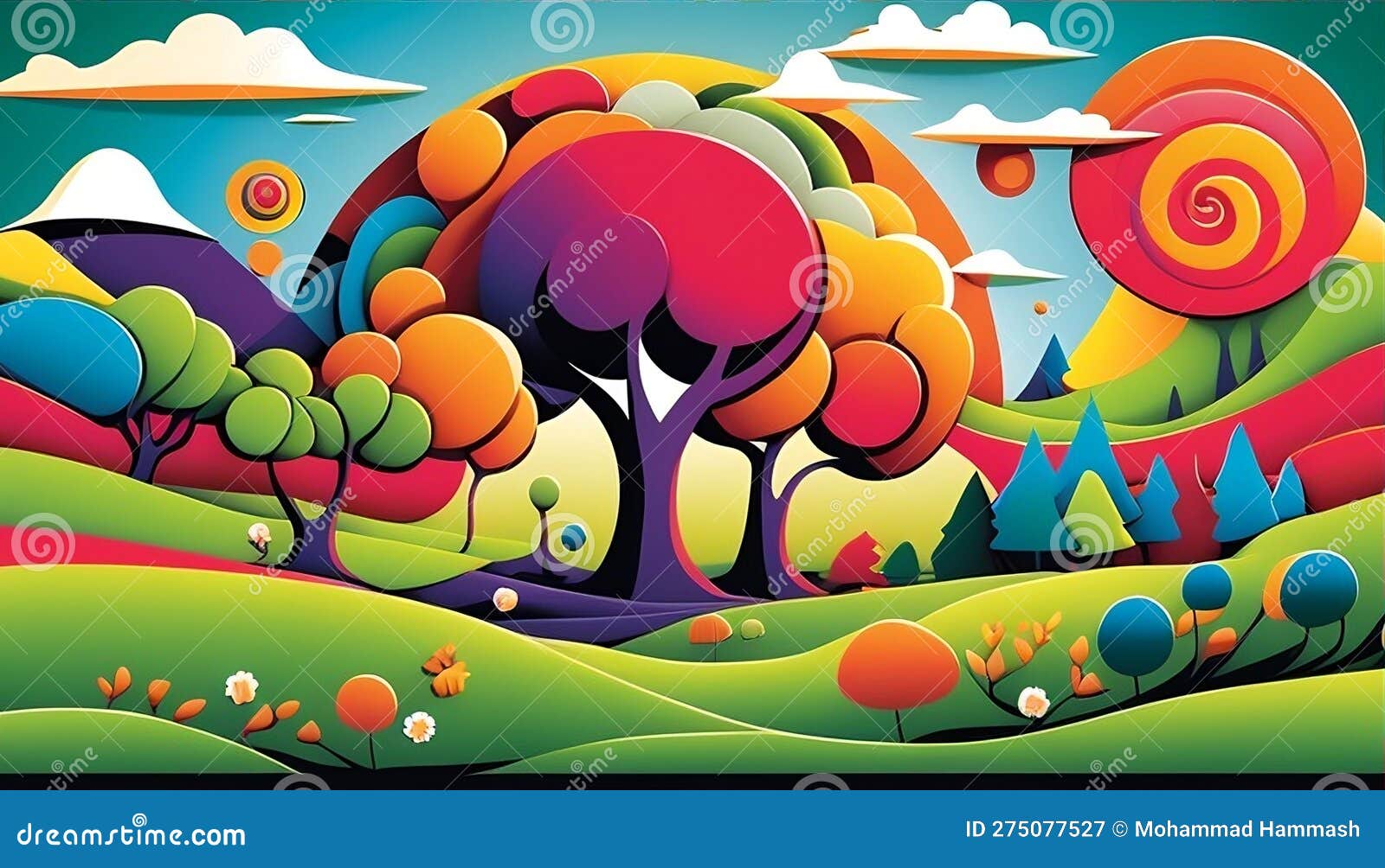 Earth S Vibrant Cartoon Landscape, Made with Generative AI Stock Illustration - Illustration of 