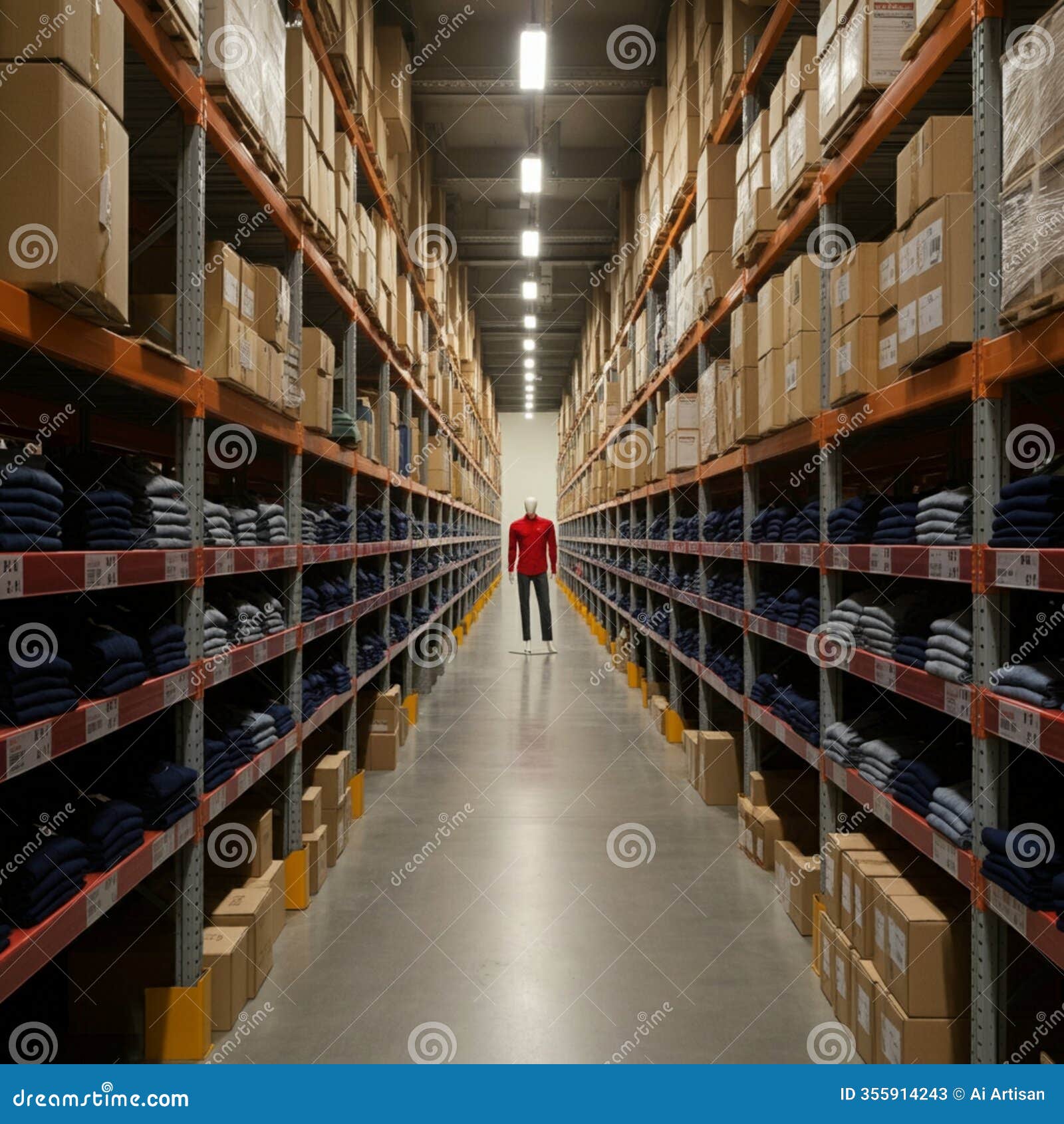 ai-generated image: warehouse aisle with boxes on high shelves