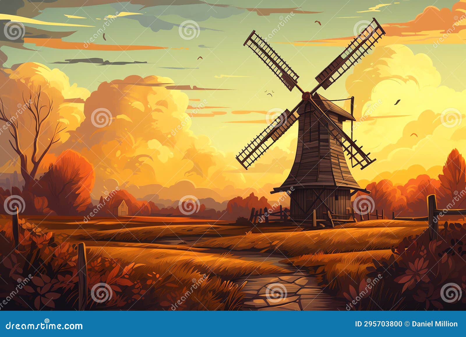 a wooden windmill  fall background