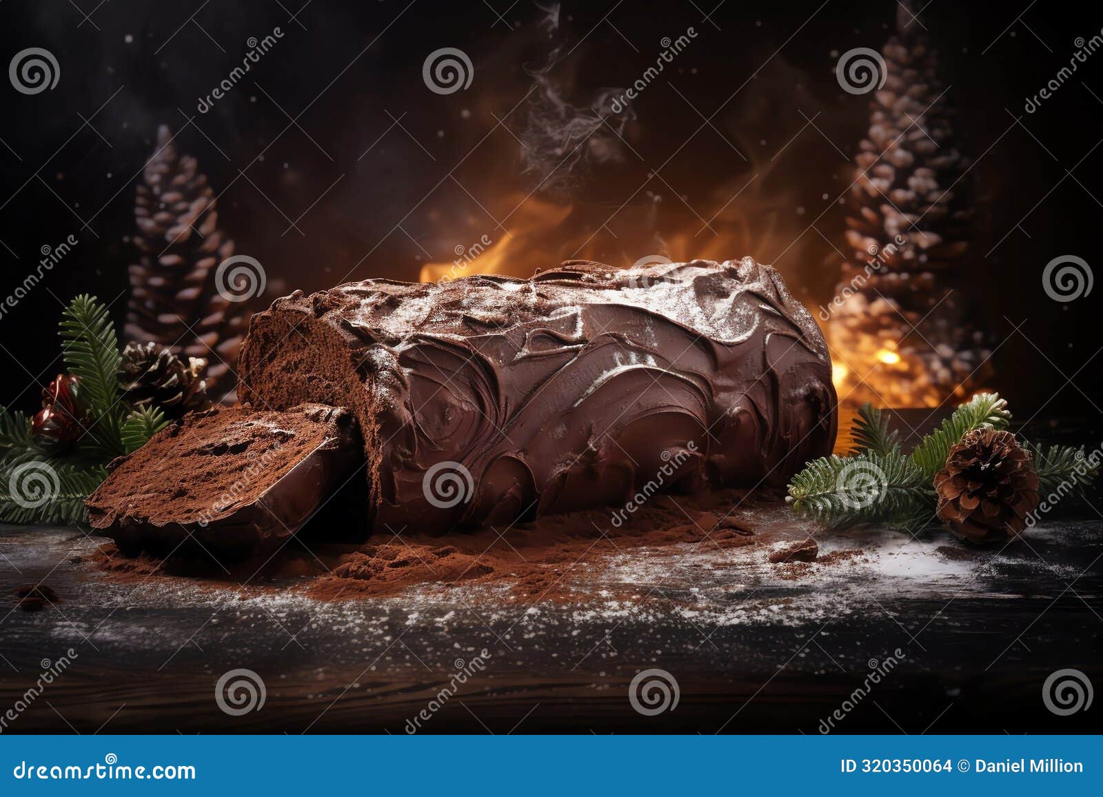 yule log watercolor winter background