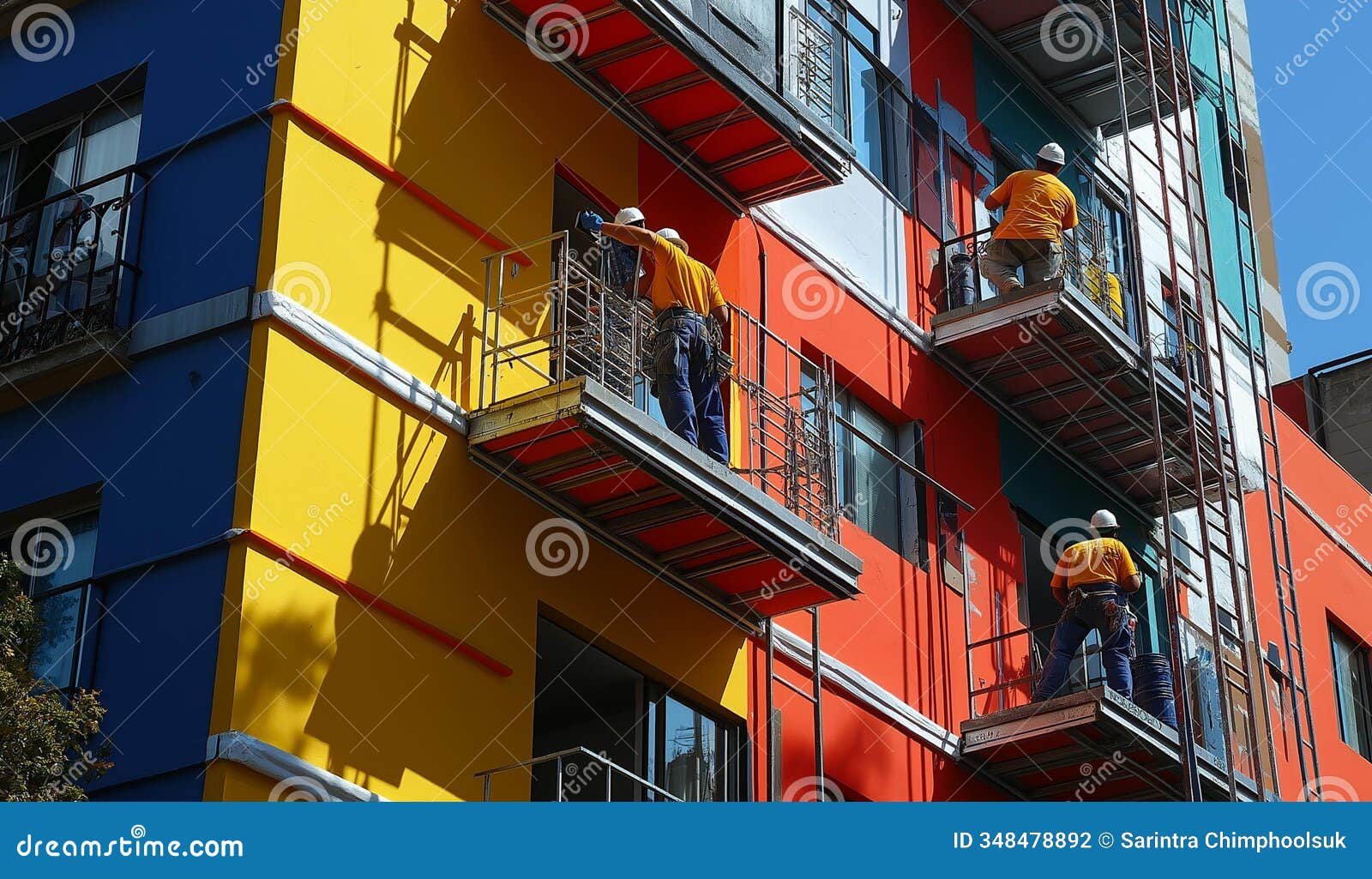 ai generated images of painter working on scaffolding to paint