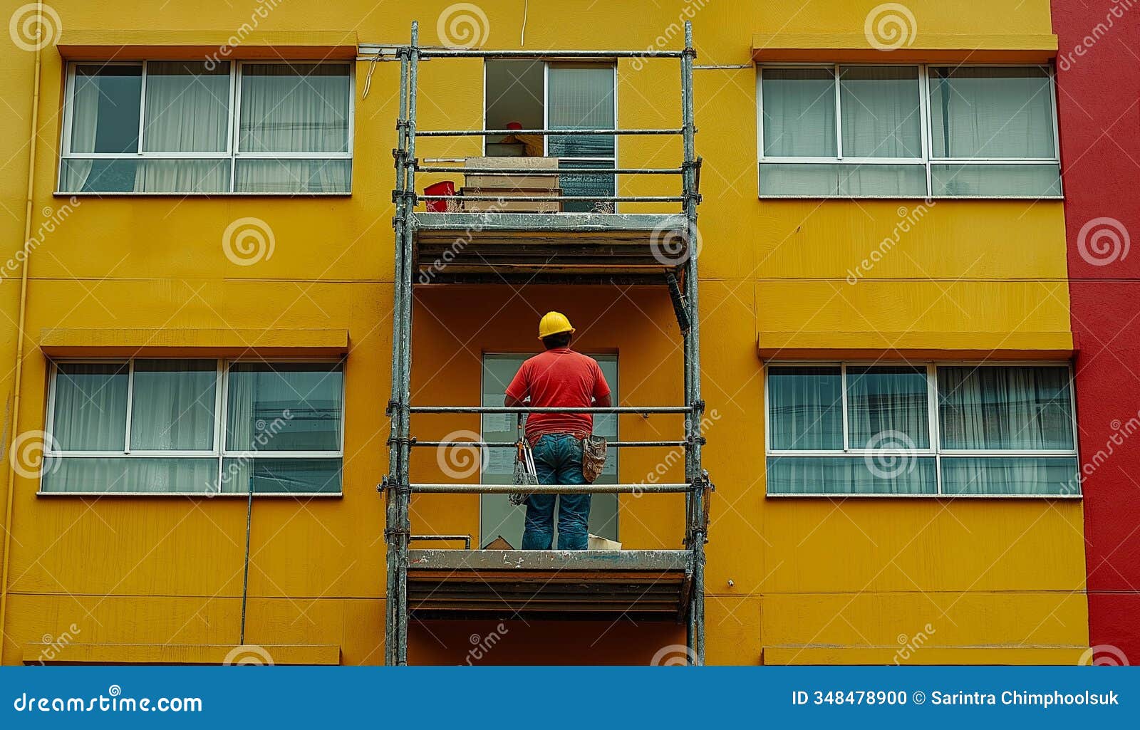 ai generated images of painter working on scaffolding to paint