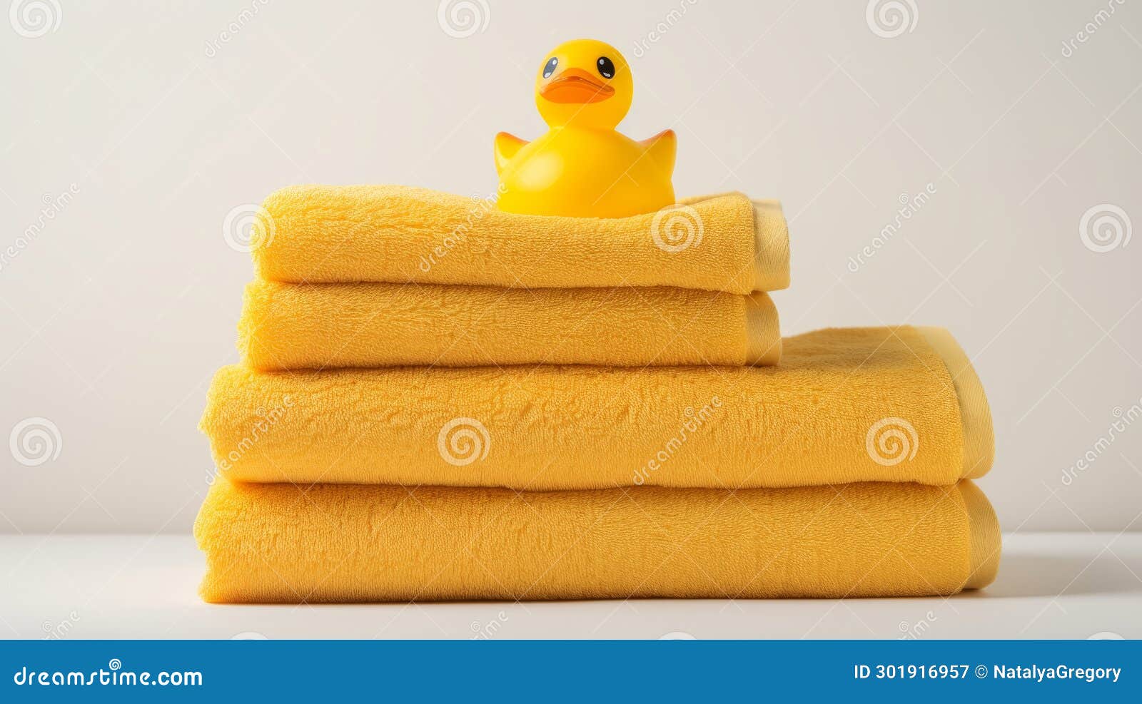 AI Generated. Little Cute Yellow Rubber Duck on a Stack of Fluffy