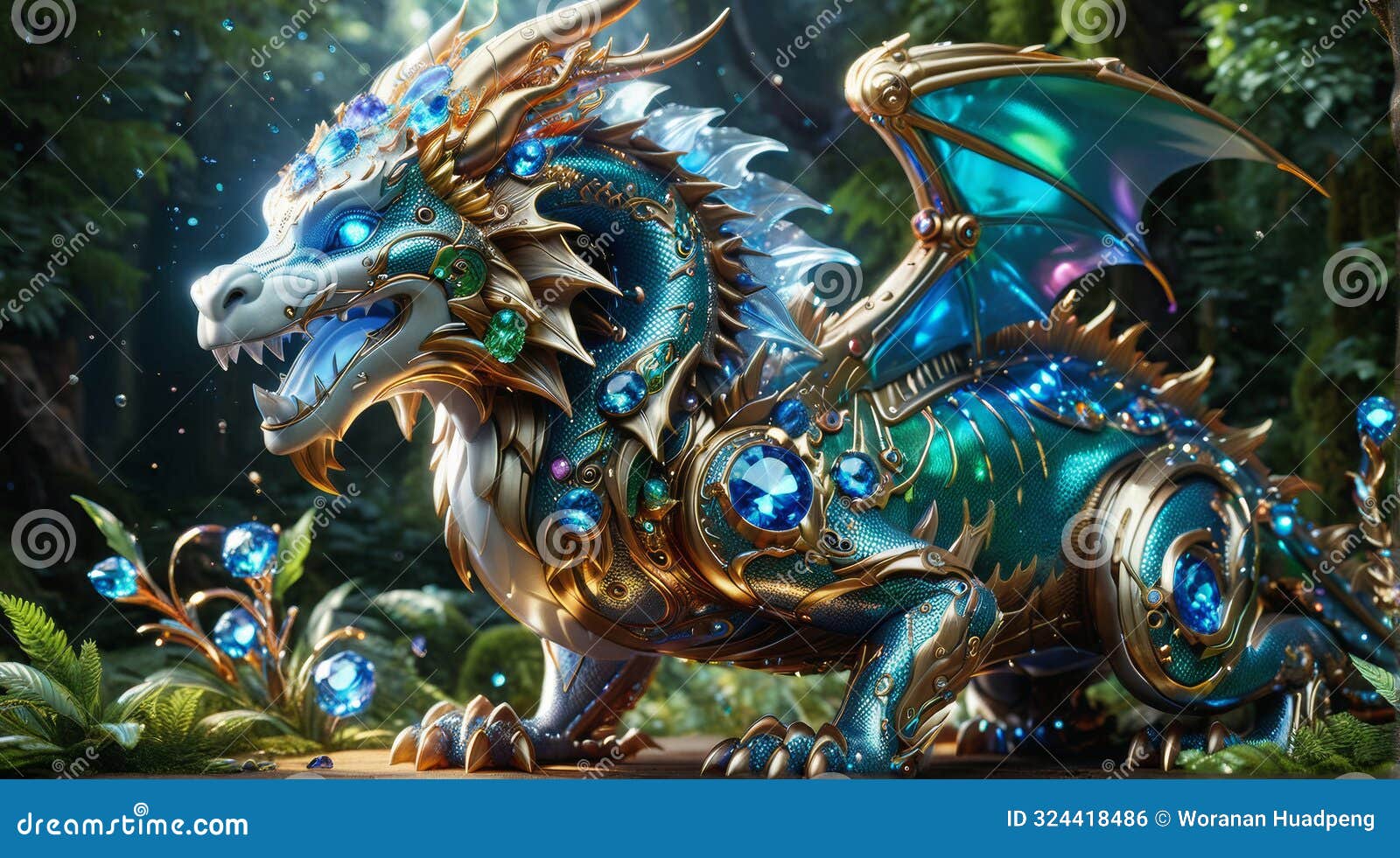 sapphire-encrusted majestic dragon