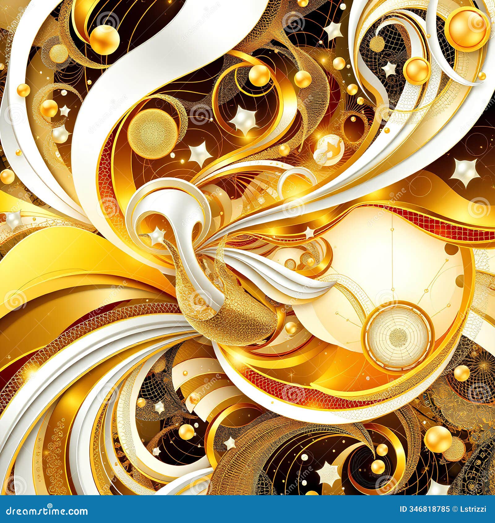 modern abstract s colors, gold, white, and black, with geometric curved s and festive patterns