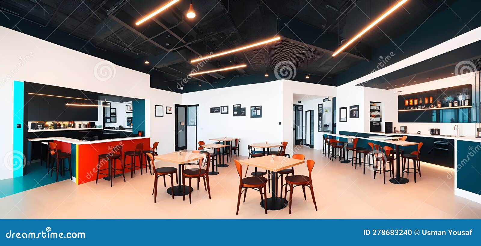 Ai Generated a Modern Restaurant with an Elegant Interior and Bar Area