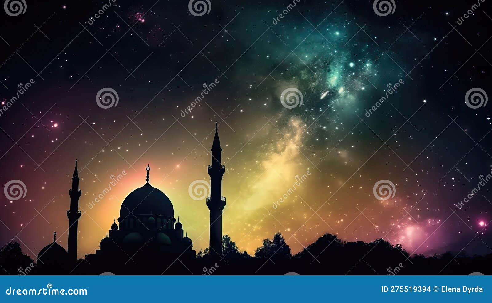 AI Generated Mosque Against the Colorful Starry Sky Background Stock ...