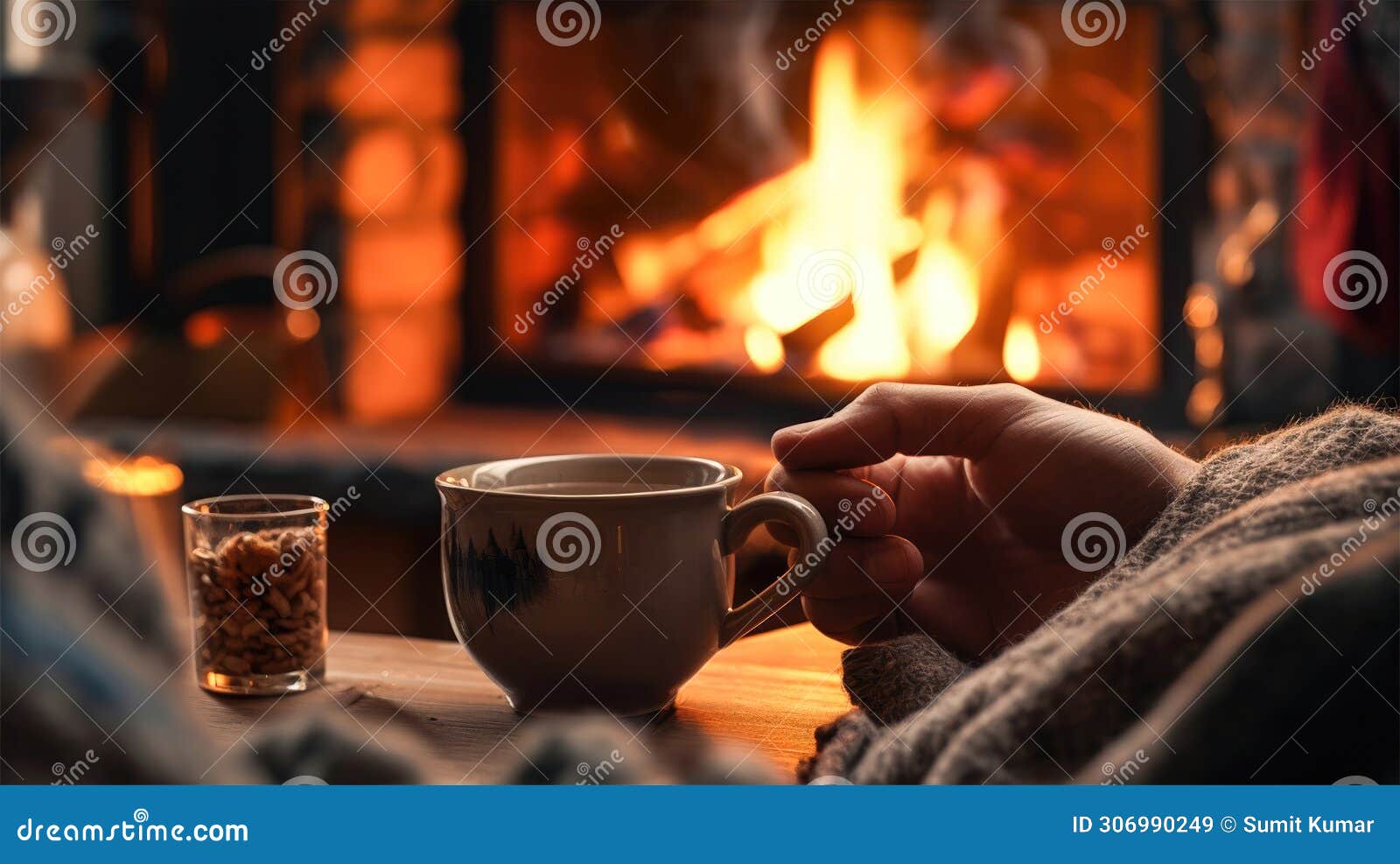 ai generated peacefulness of a cup of tea a cozy fireplace