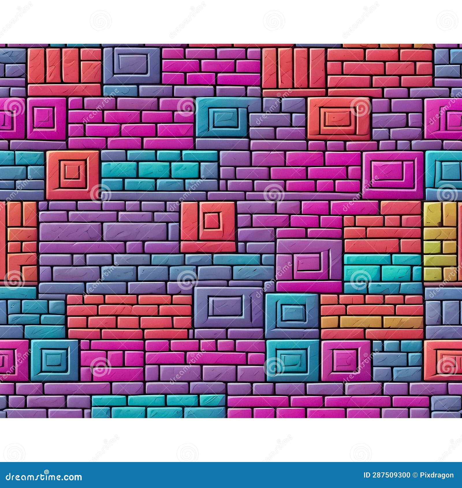 AI Generated Repeating Pattern Brightly Colored Bricks Unaligned Stock