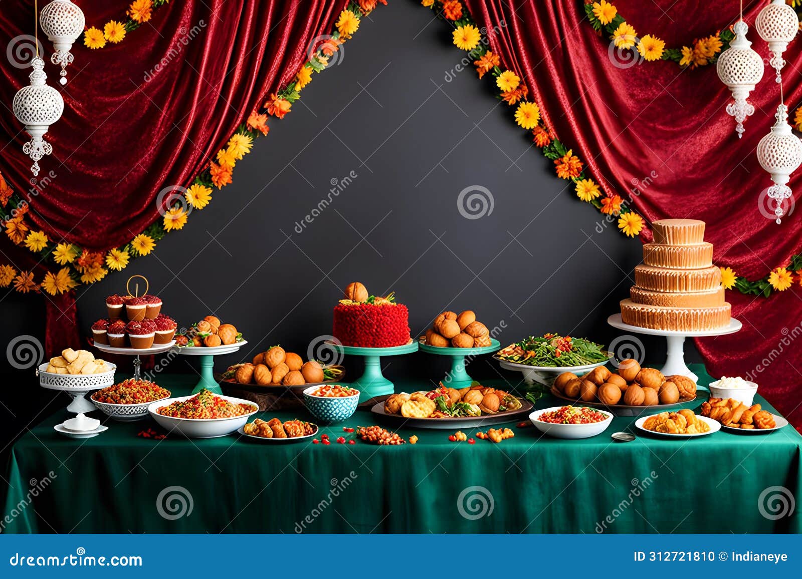 showcase festive feasts against a celebratory backdrop with room for text