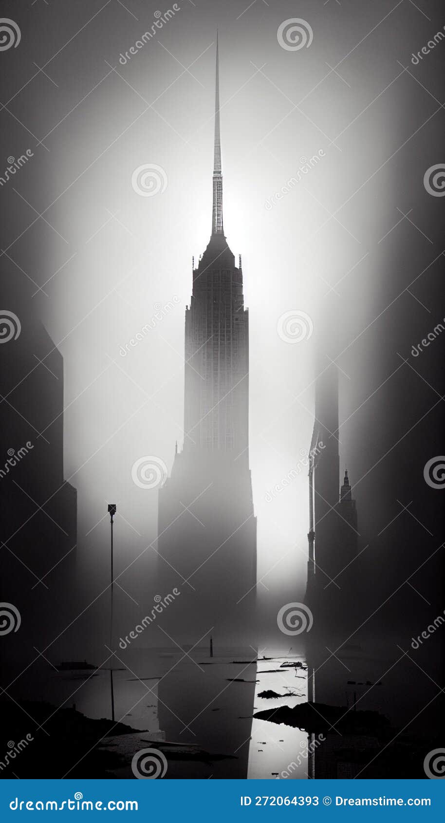 empire state building, emerging from fog, made with generative ai